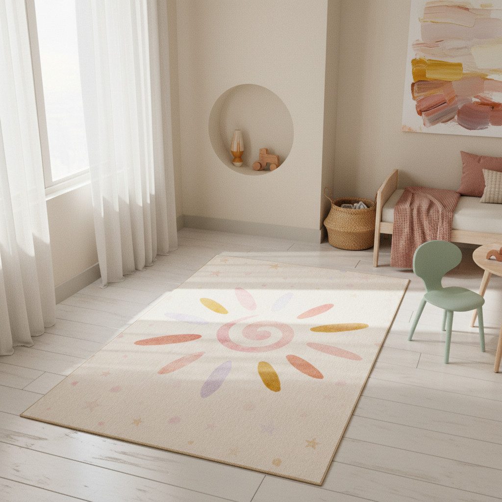 Kinderteppich TRAUN Spielteppich Kinderzimmer Waschbar Webteppich Rutschfest