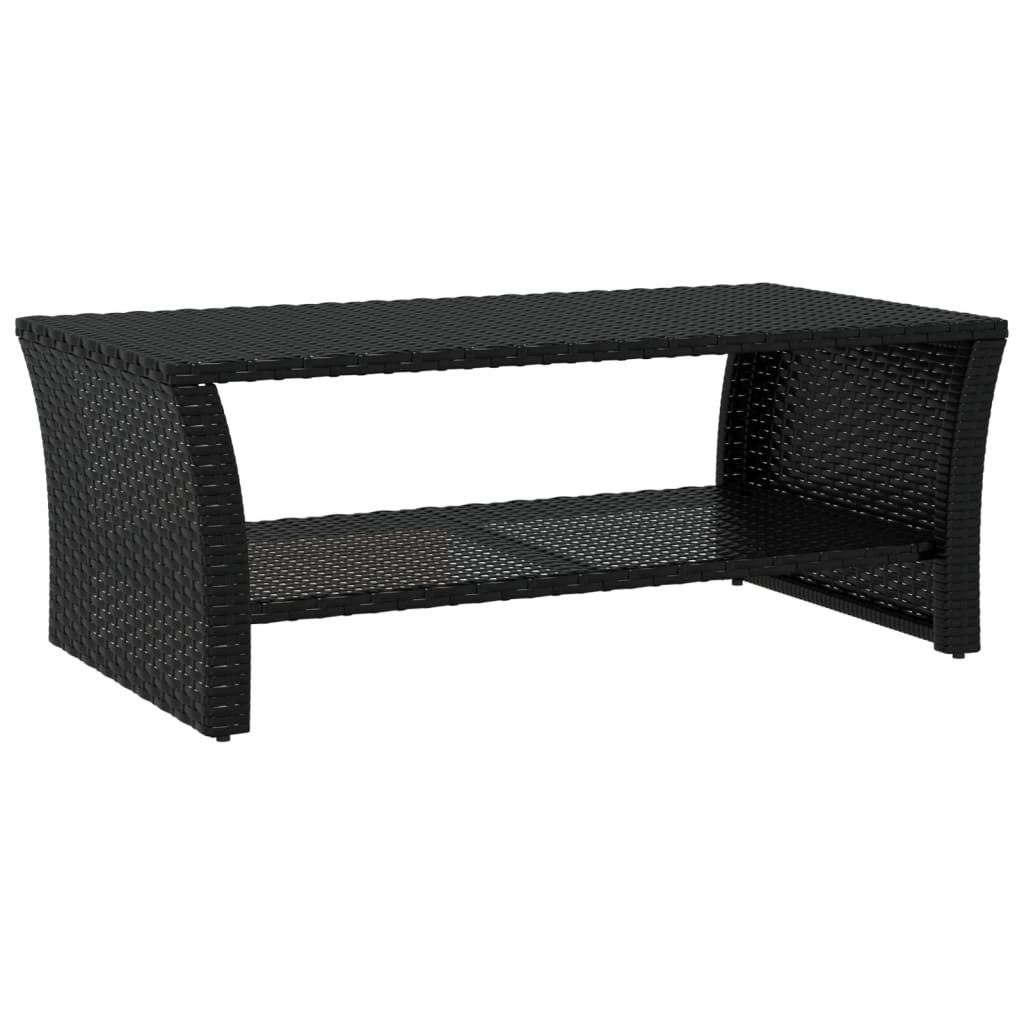 furnicato Couchtisch Schwarzer aus PE-Rattan mit pulverbeschichtetem Stahlgestel (1-St), Witterungsbeständiger Outdoor-Tisch mit Ablage für den Garten