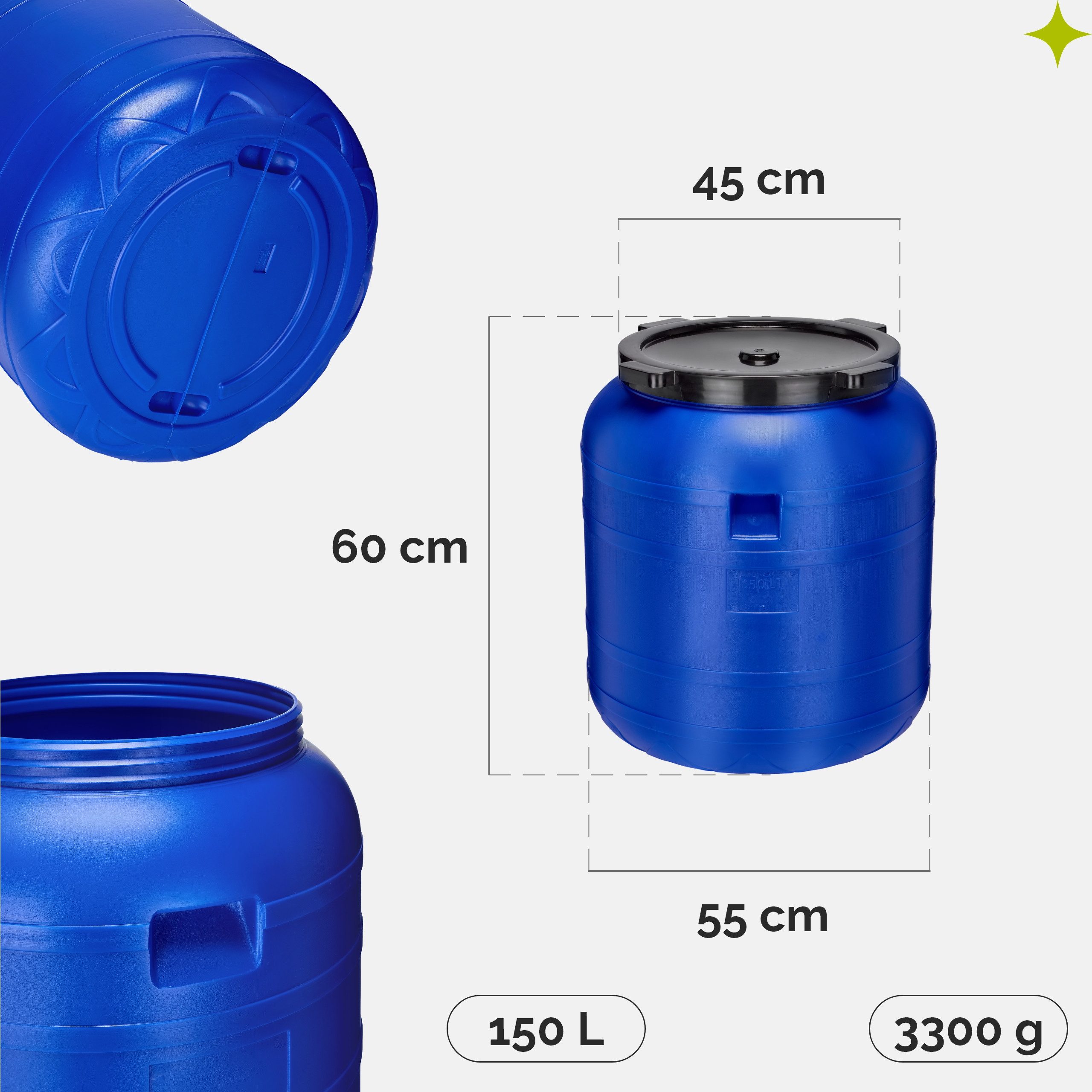 Garronda Regentonne 150L Universalfass BPA-frei Lebensmittel für Haus&Garten GD-0093, Blau, 150 l, (1-tlg), BPA-Frei