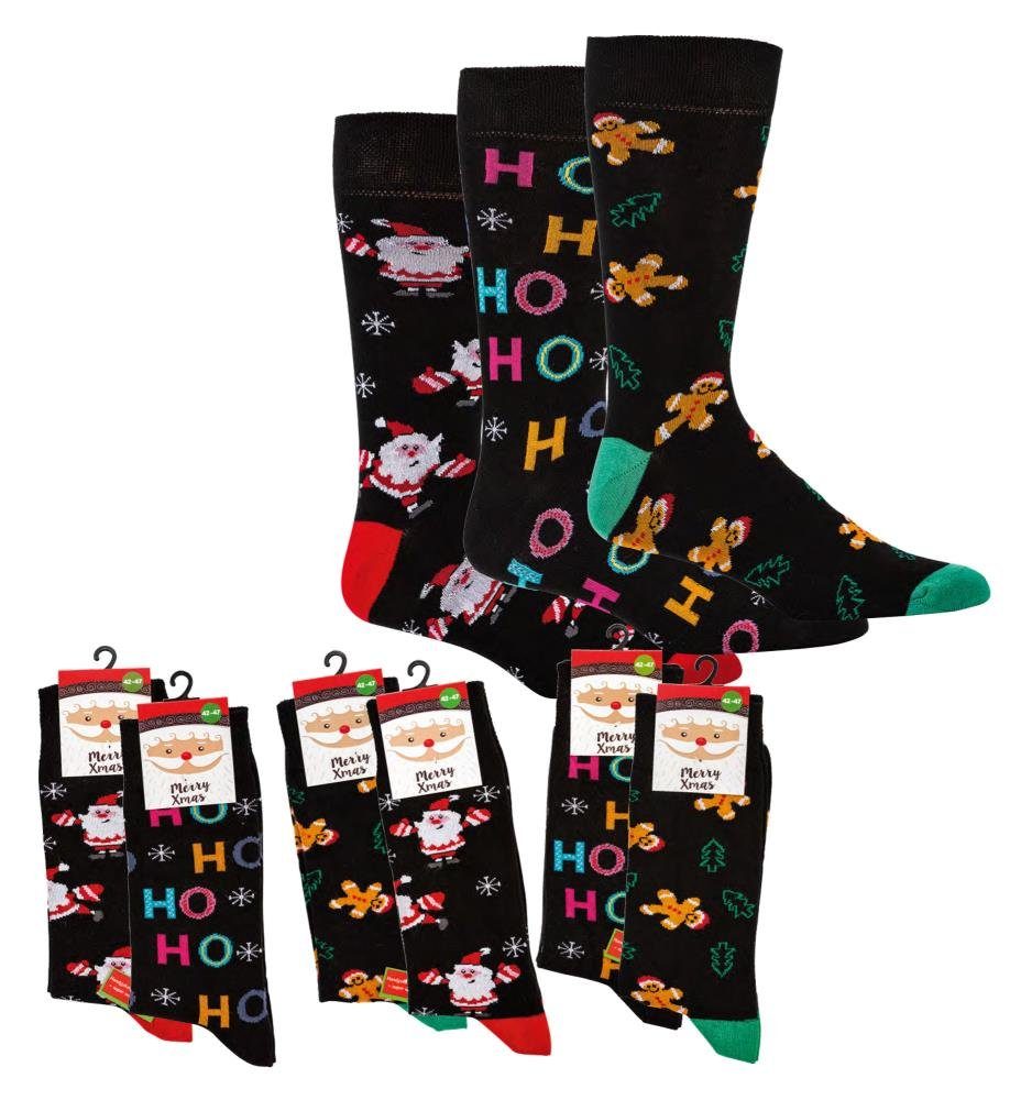 (2 Weihnachten Damen 4 Freizeitsocken Nikolaus Socks Advent Fun Paar) Weihnachtssocken Herren