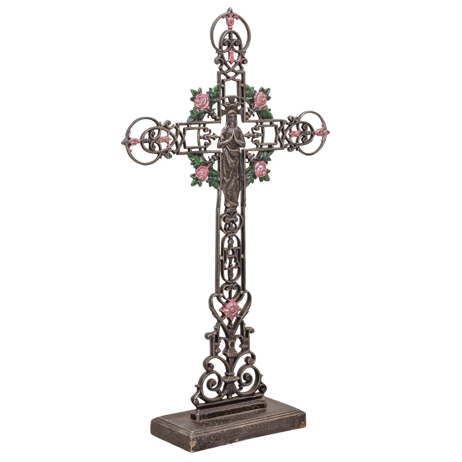 Aubaho Standkreuz XXL Kruzifix Deko Eisen Gartenfigur 88cm Anitk-Stil Altar Kirche Kreuz