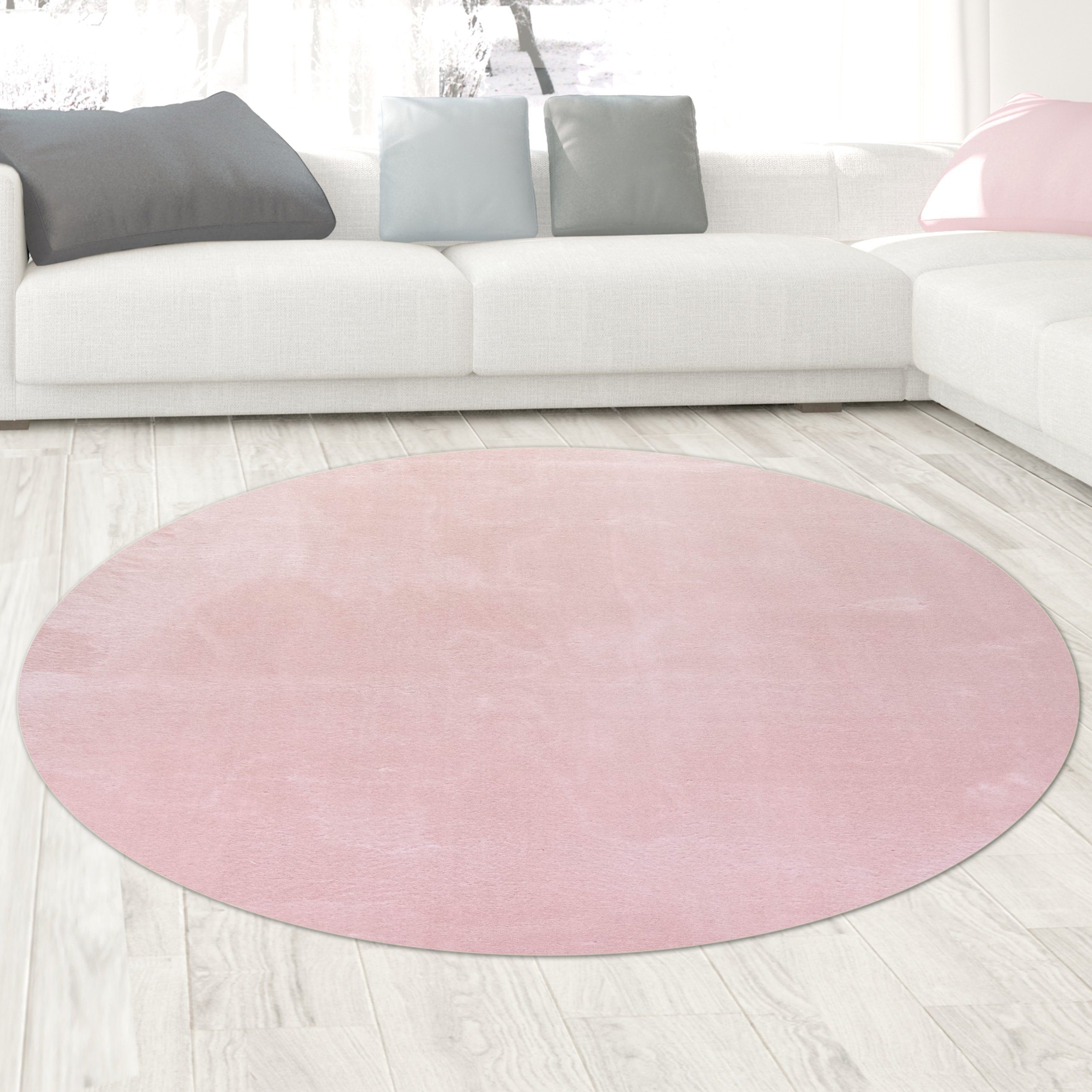 Carpetia Teppich Teppich Shaggy Hochflorteppich waschbar rutschfes rosa, rund, Höhe: 18 mm