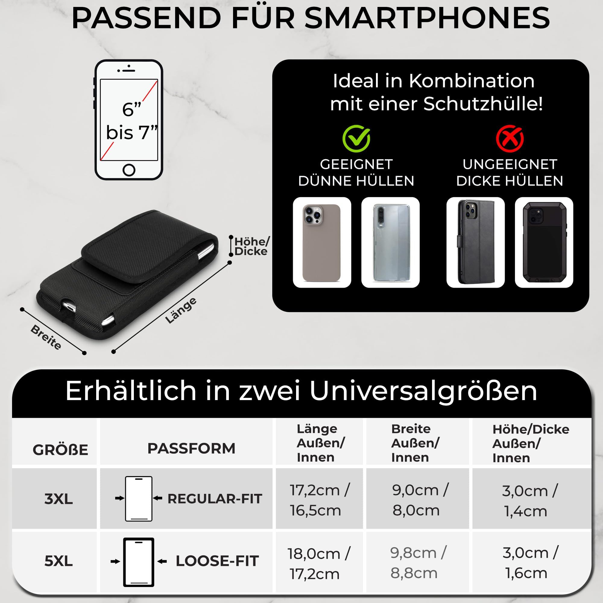 XiRRiX Gürteltasche Handytasche Gürtel - Smartphone Tasche Gürteltasche – Handy Holster (Smartphone Tasche kompatibel mit iPhone 17, 17 Pro, 17 Pro Max, Air, schwarz), mit Gürtelschlaufe, ideal für die Arbeit!