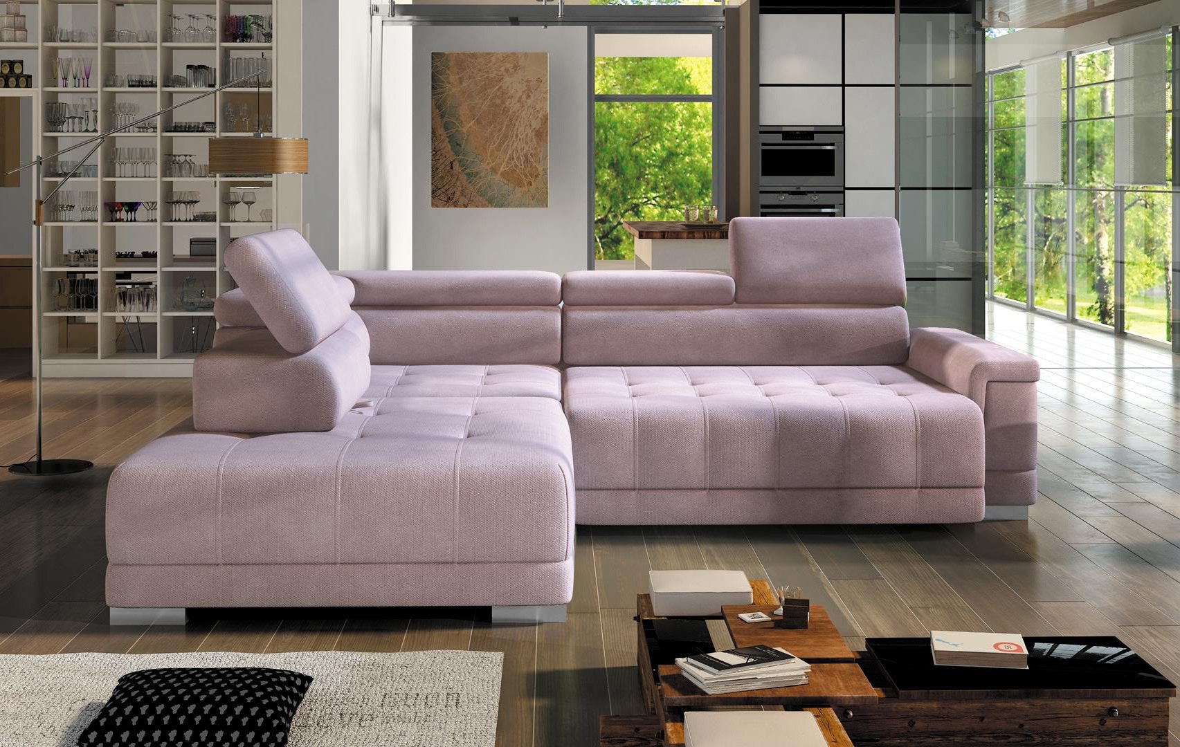Xlmoebel Ecksofa Pinkes L-Form Sofa mit modernem Design und Stoffbezug, Hergestellt in Europa