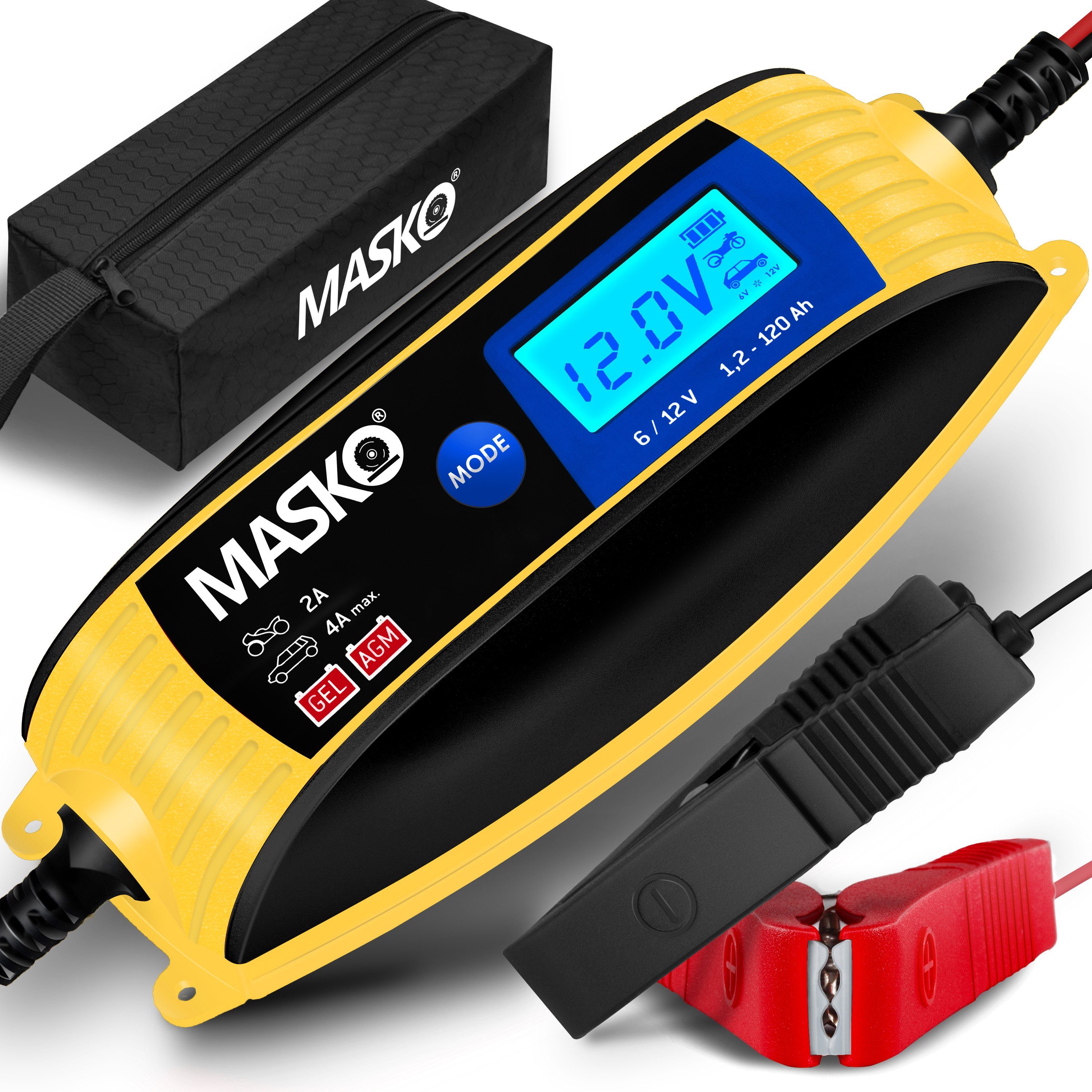 MASKO Batterie-Ladegerät (Batterieladegerät KFZ vollautomatisch 4A-6V/12V Auto  Motorrad)