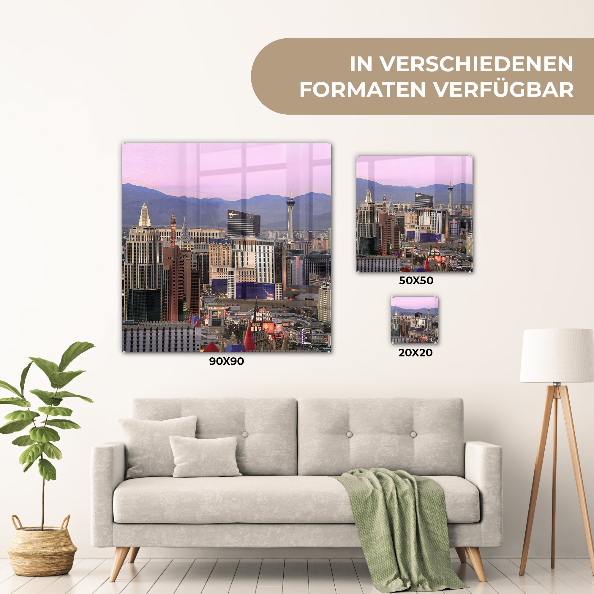 MuchoWow Acrylglasbild Skyline von Las - Staaten, auf Vereinigte (1 auf St), Foto Wandbild Wanddekoration - Glas Bilder Glasbilder Vegas - Glas 