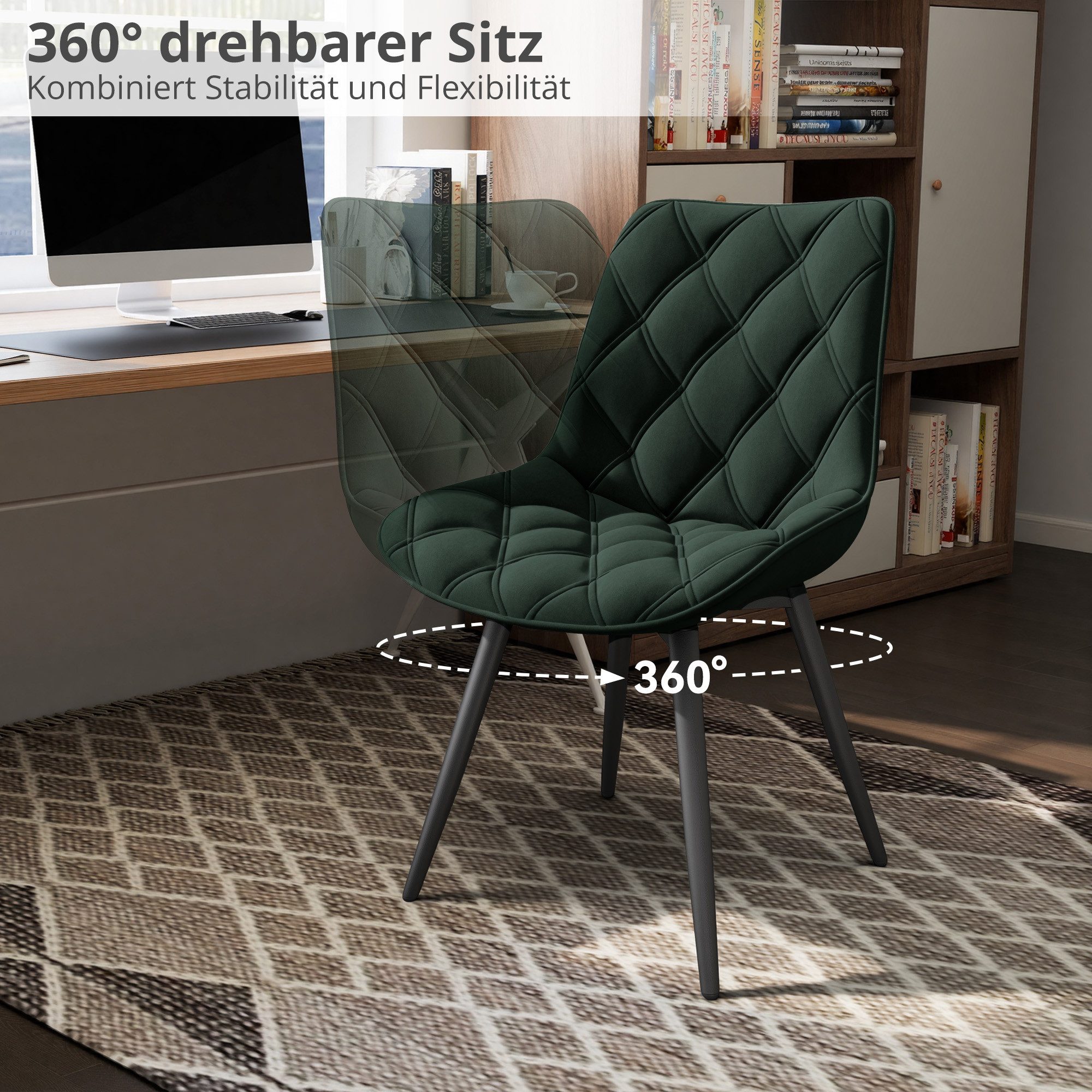 HawthyHome Esszimmerstuhl 2er-Set 360° Drehbar – Moderner Polsterstuhl für Wohnzimmer, Küche (4 St), 360° Drehbar – Bild 3 von 5