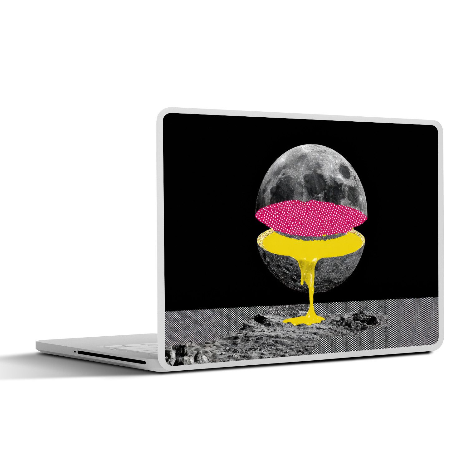 MuchoWow Laptop-Aufkleber Mond - Gelb - Rosa - Schwarz, (1tlg), Laptop Folien Cover, Aufkleber, Sticker, Schutz vor Kratzern, 25x18 cm