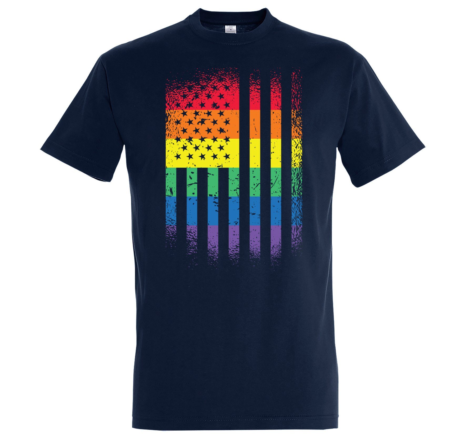 Pride Frontdruck mit Amerika Designz Shirt Youth Trendigem Flagge Herren T-Shirt Navy