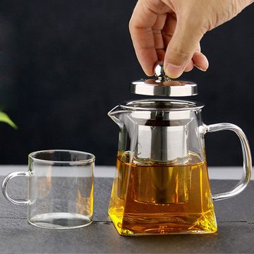 Caterize Teekanne Glasteekanne mit Siebaufsatz,Teekanne Glas mit Herausnehmbaren Filter