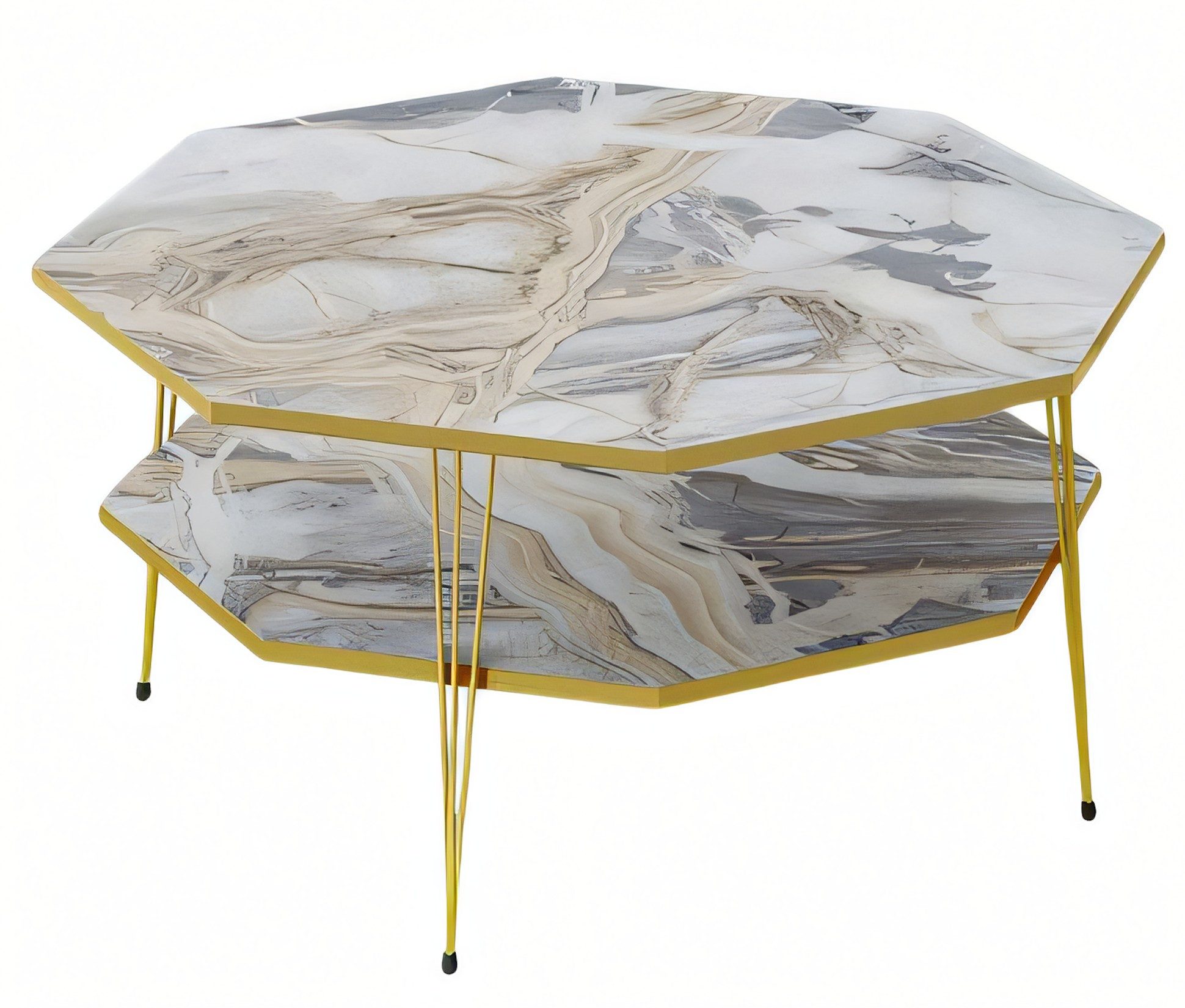 Xlmoebel Couchtisch Mehrfarbiger Holz-Couchtisch mit Edelstahl und achteckiger Form (Packung, Couchtisch), Made in Europa