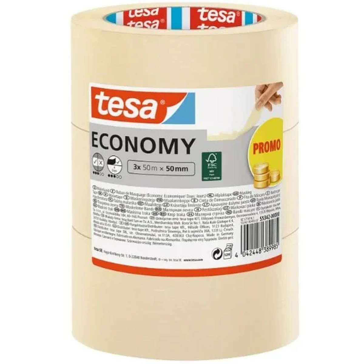 tesa Kreppband TESA Economy 50 m Maler-Abdeckband Für die Nutzung im Innenbereich