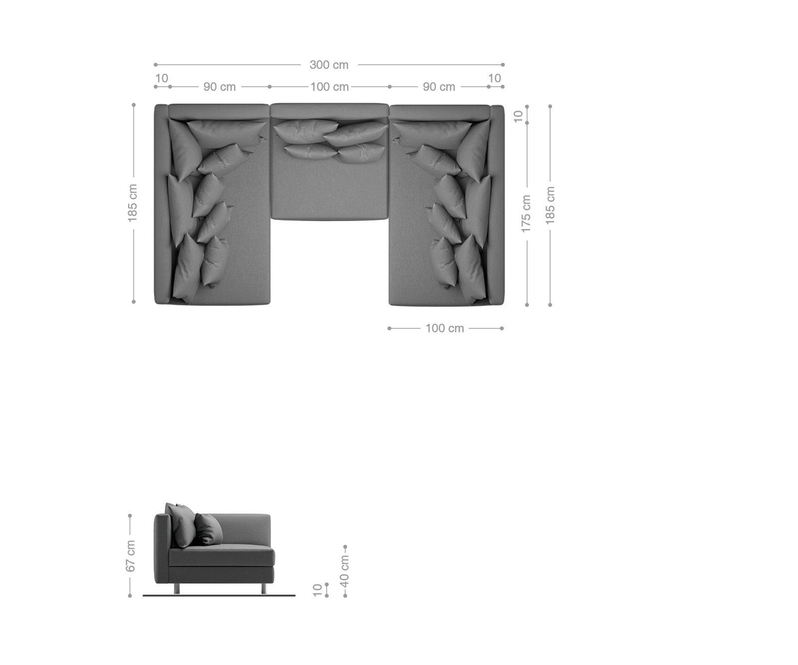 modulares Optik Wohnlandschaft Anthrazit Sofa DELIFE Clovis, Antik Wohnlandschaft