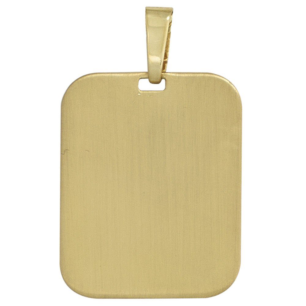 Kettenanhänger Gold Platte mattiert Unisex, 333 Krone Gold Gravur Anhänger 333 Schmuck Amulett Gelbgold Halsschmuck