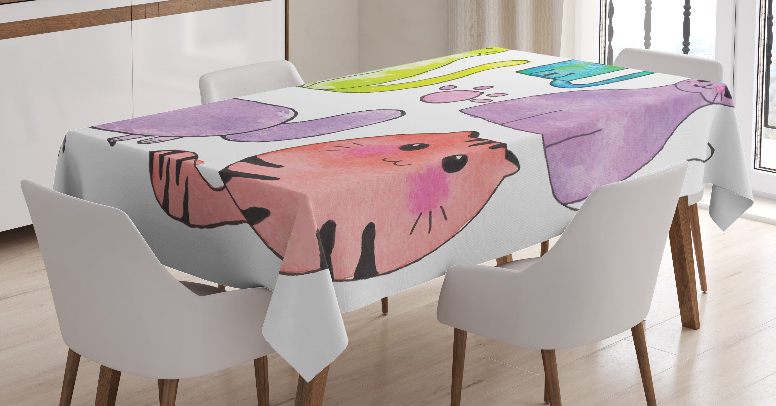 Kätzchen Farbfest den Abakuhaus Für Außen Klare Stil Waschbar geeignet Bereich Katzen Farben, Tischdecke Aquarell in
