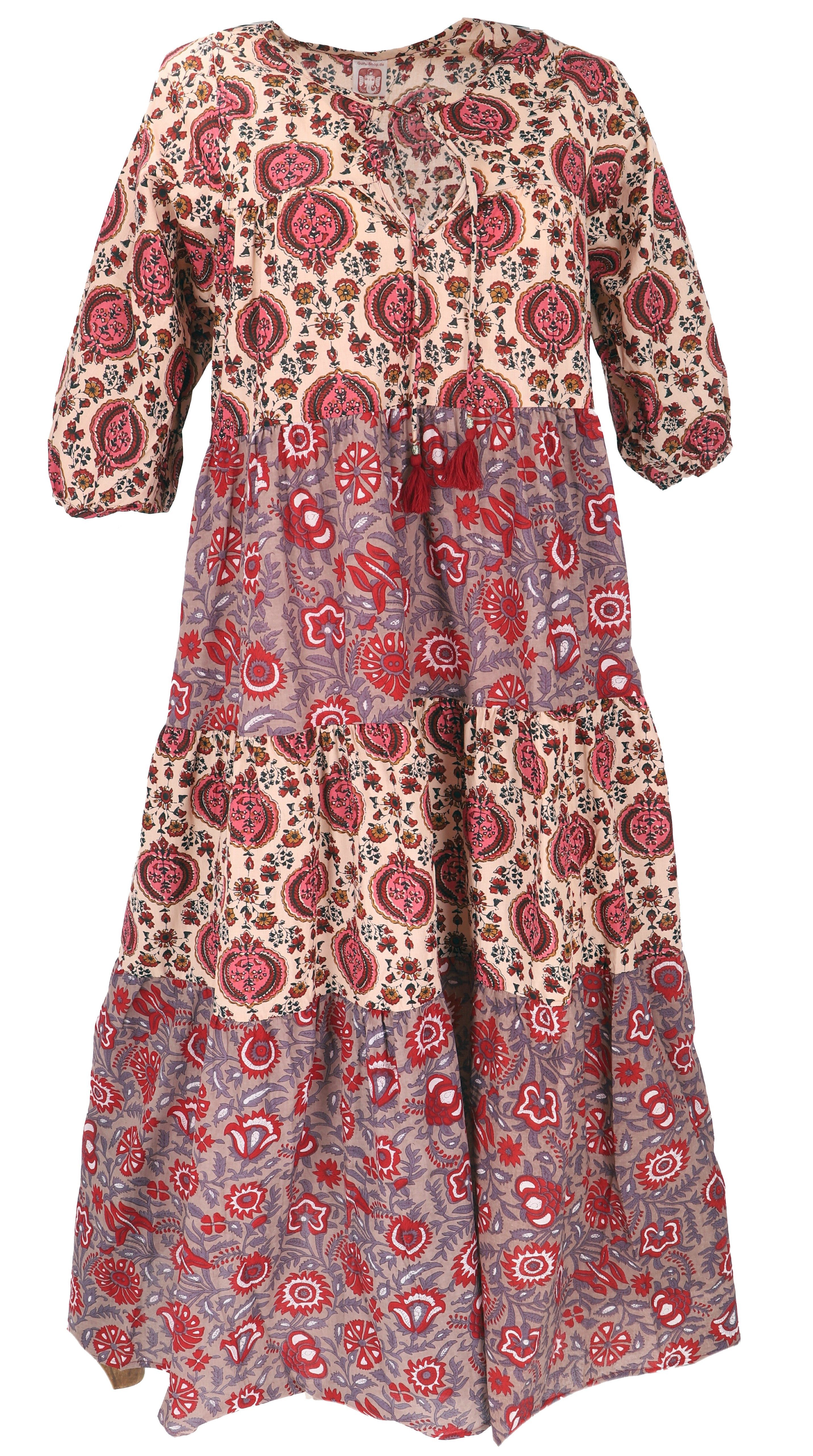 Guru-Shop Midikleid Boho Baumwoll Maxikleid, gestuftes günstig online kaufen