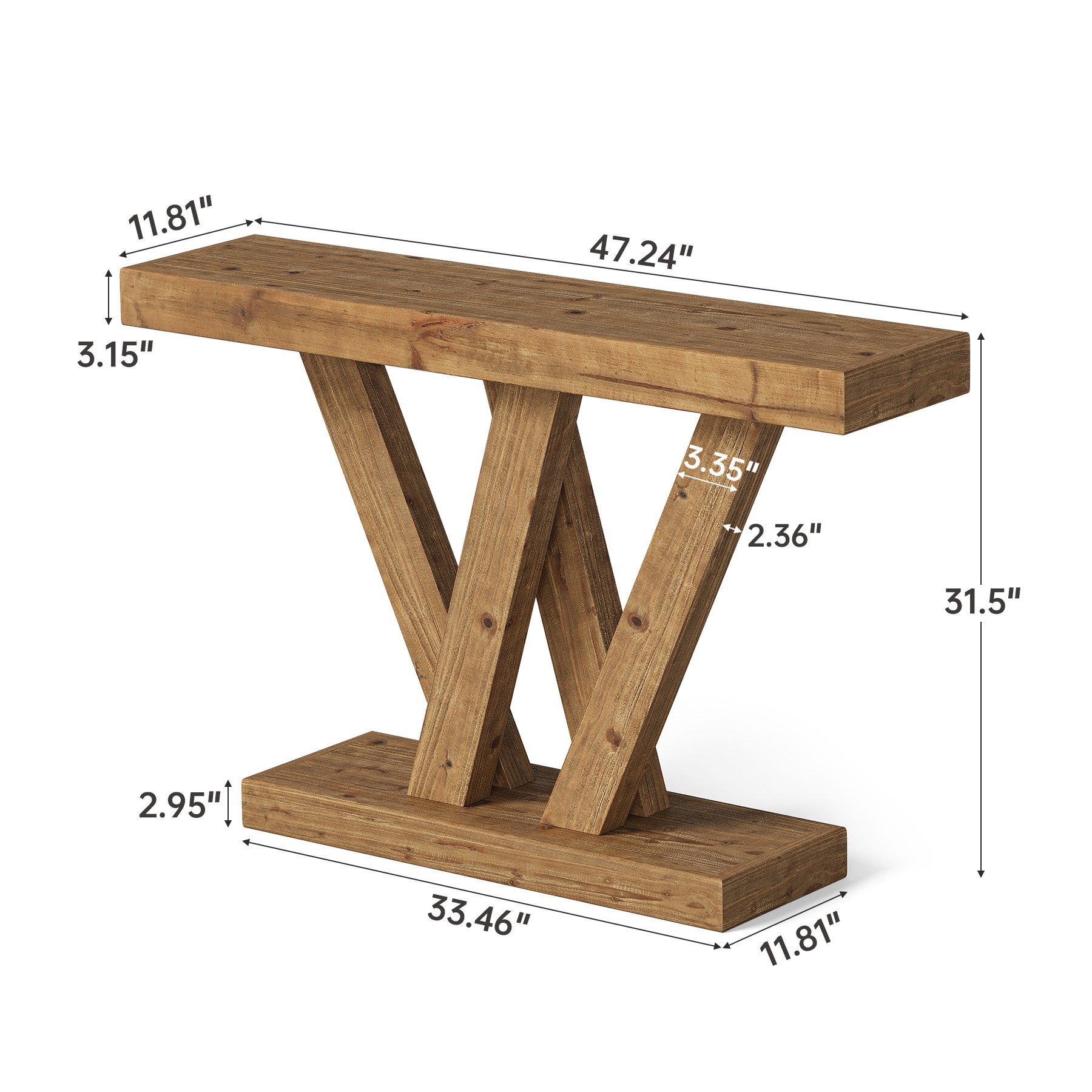 Tribesigns Konsolentisch Massivholz-Konsolentisch, 120 cm Eingang Sofatisch mit Doppel V-Form – Bild 4 von 5