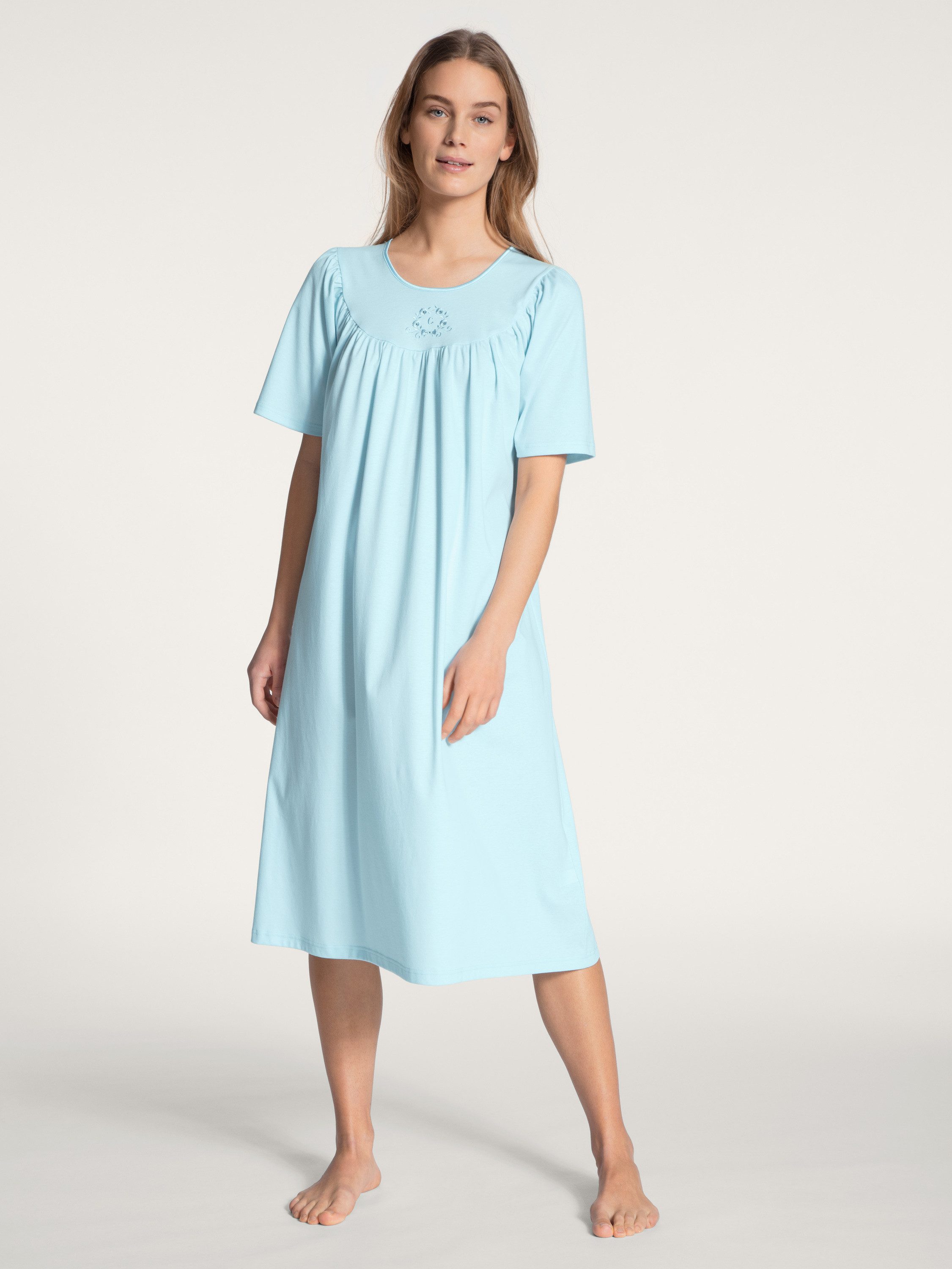 CALIDA Nachthemd Soft Cotton Damen (1-tlg) 100% Baumwolle, mit sanft glänzender Satin-Paspelierung, Länge 110cm
