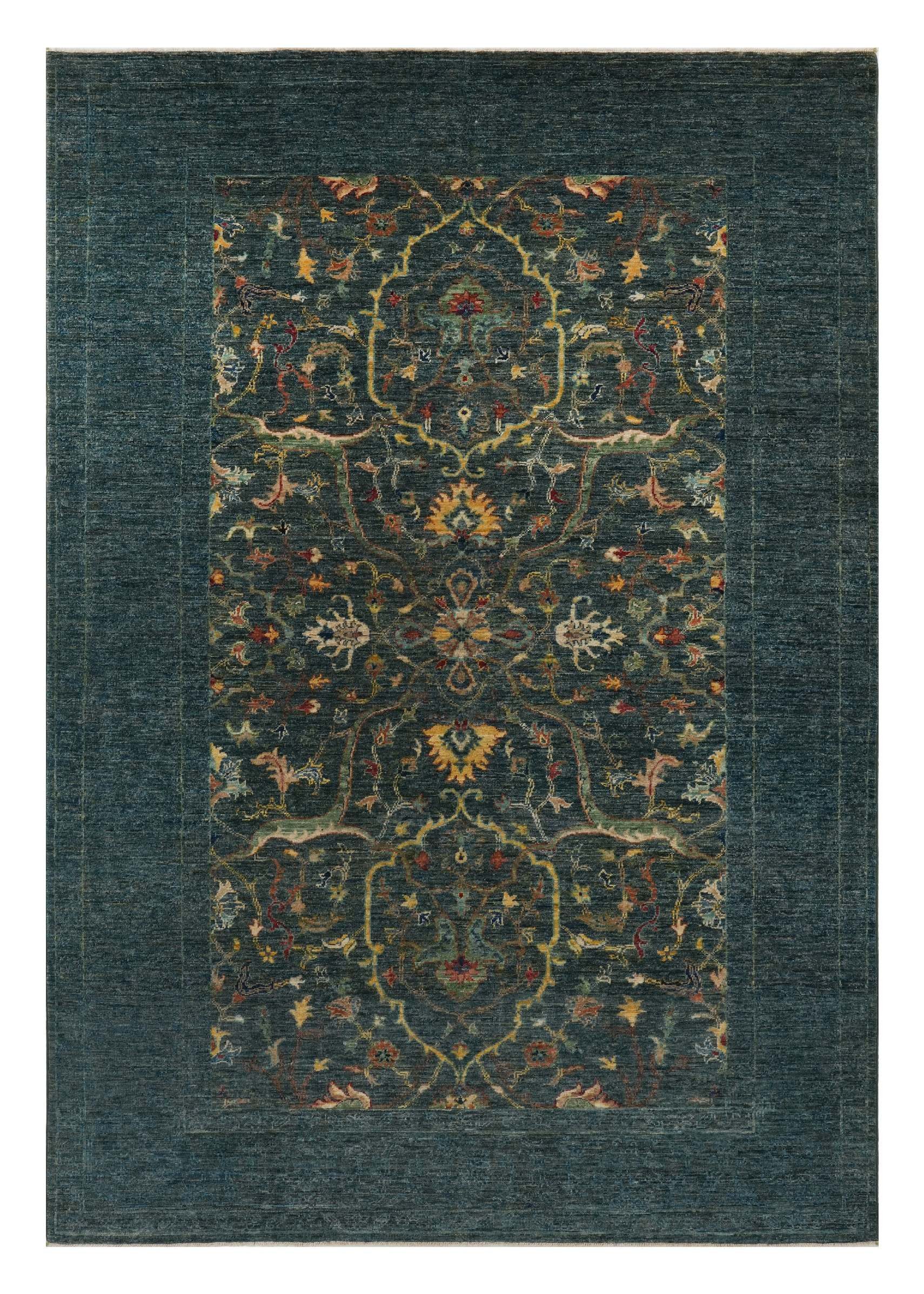 CABBEL Orientteppich 244x168 cm Farahan Grün Schurwolle Handgeknüpft Klassisch Unikat, rechteckig, Höhe: 7 mm, 100% Schurwolle – weich, pflegeleicht, solide Knüpfdichte
