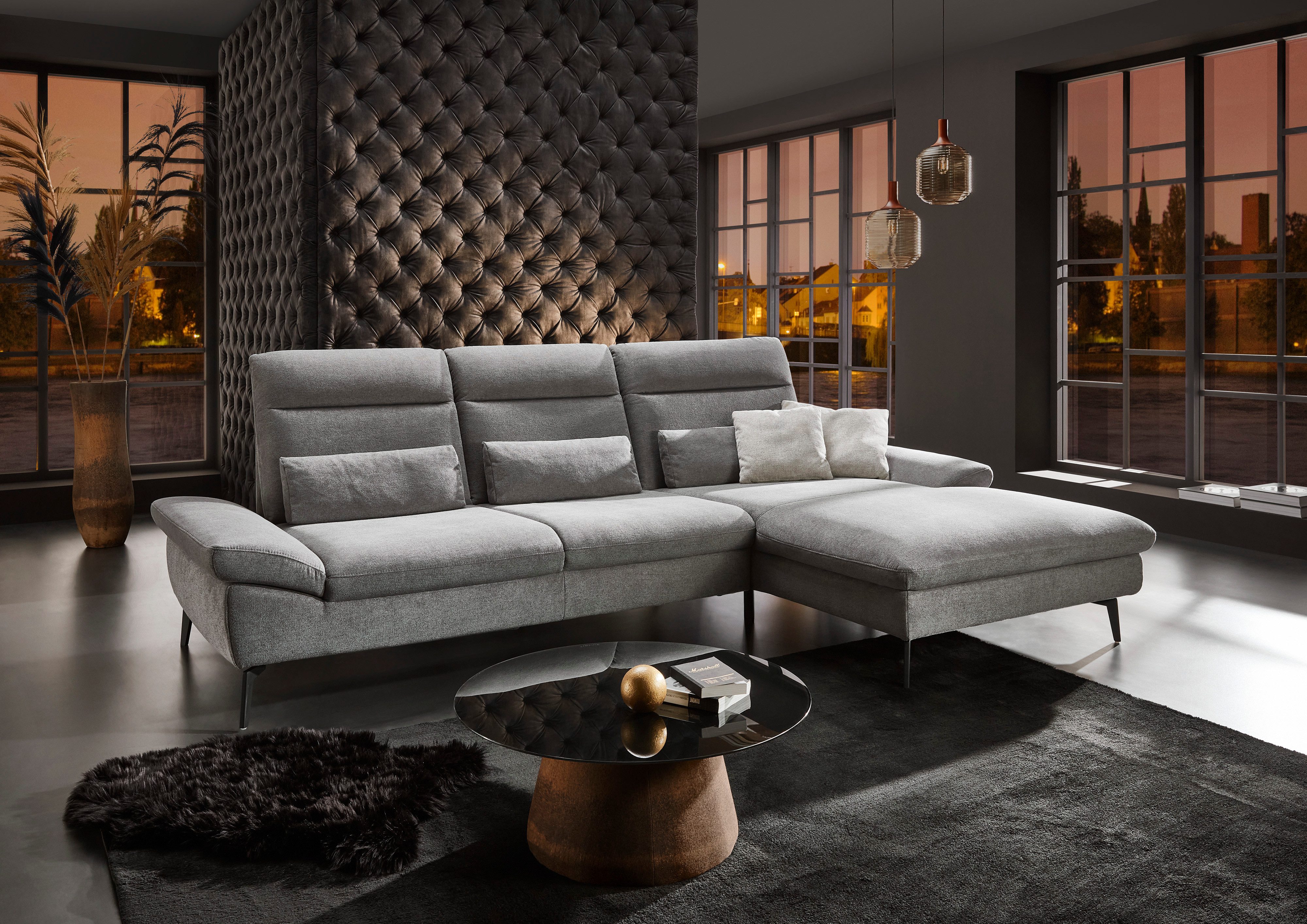 HUKLA Ecksofa HU-HP22156 L-Form, inkl. Kopfpolsterverstellung, optional mit Sitztiefenverstellung
