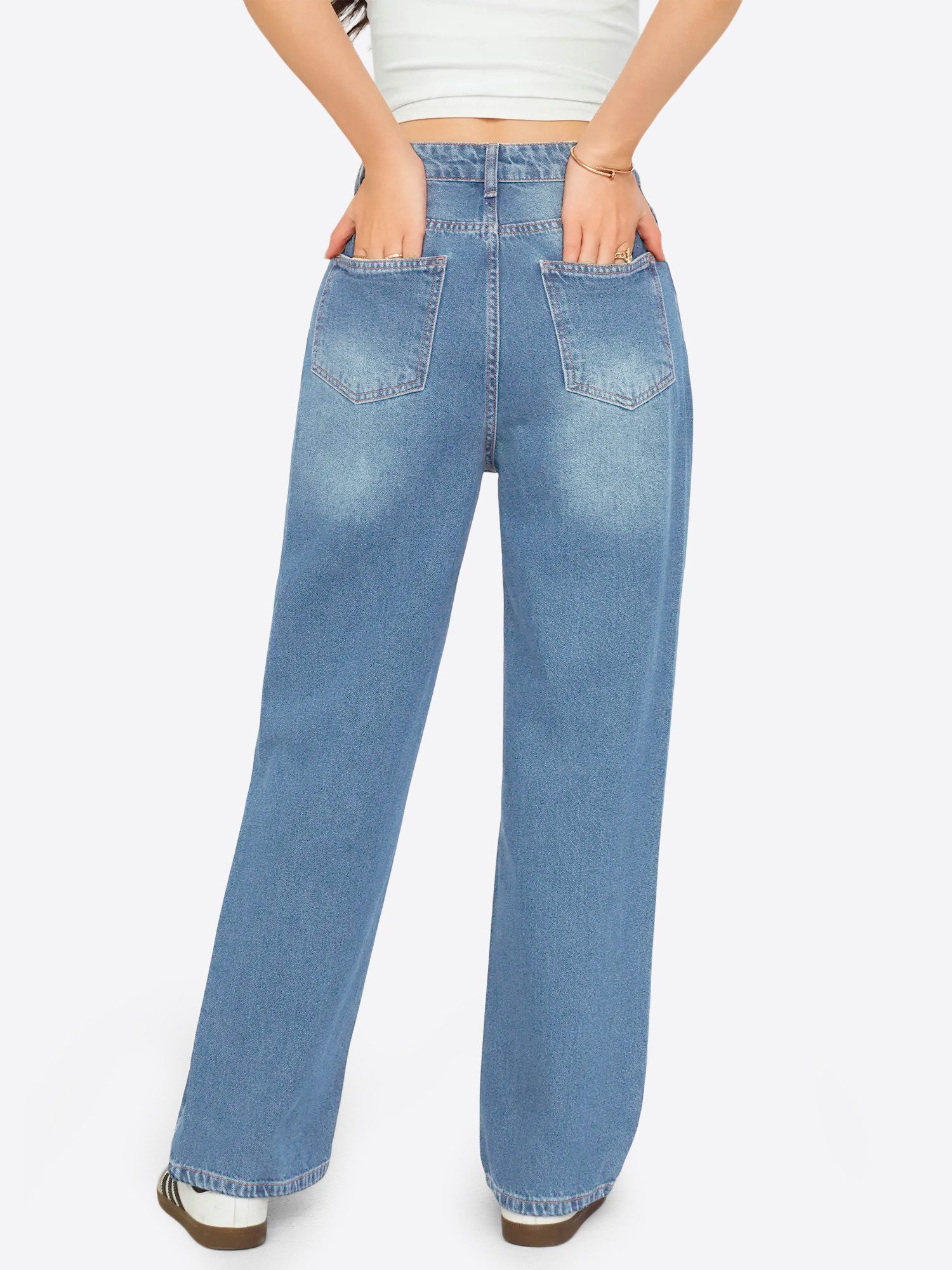 Imily Bela Boyfriend-Jeans Damen Hochgeschnittene Jeans mit weitem Bein (Packung, 1-tlg., 1per-Pack) aus Baumwolle