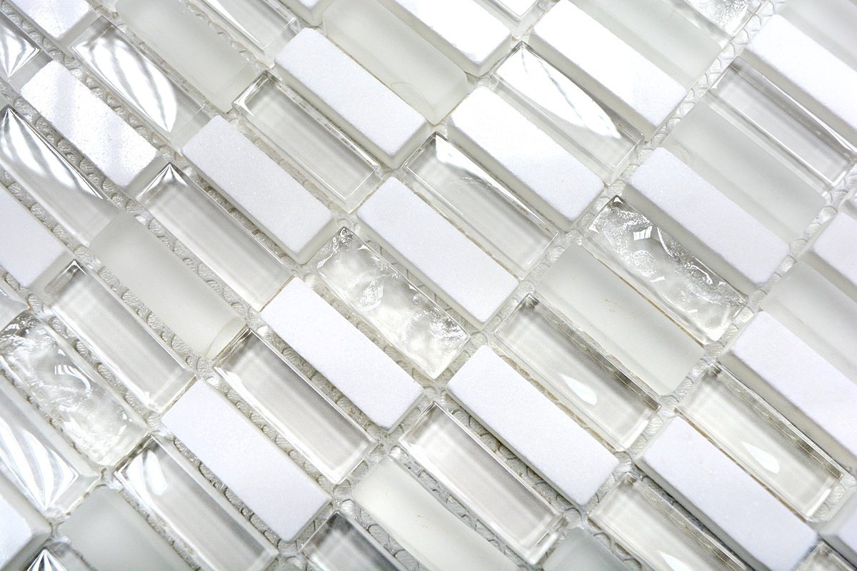 Thumbnail - Mosani Mosaikfliesen Riemchen Rechteck Mosaikfliesen Glasmosaik weiß carrara