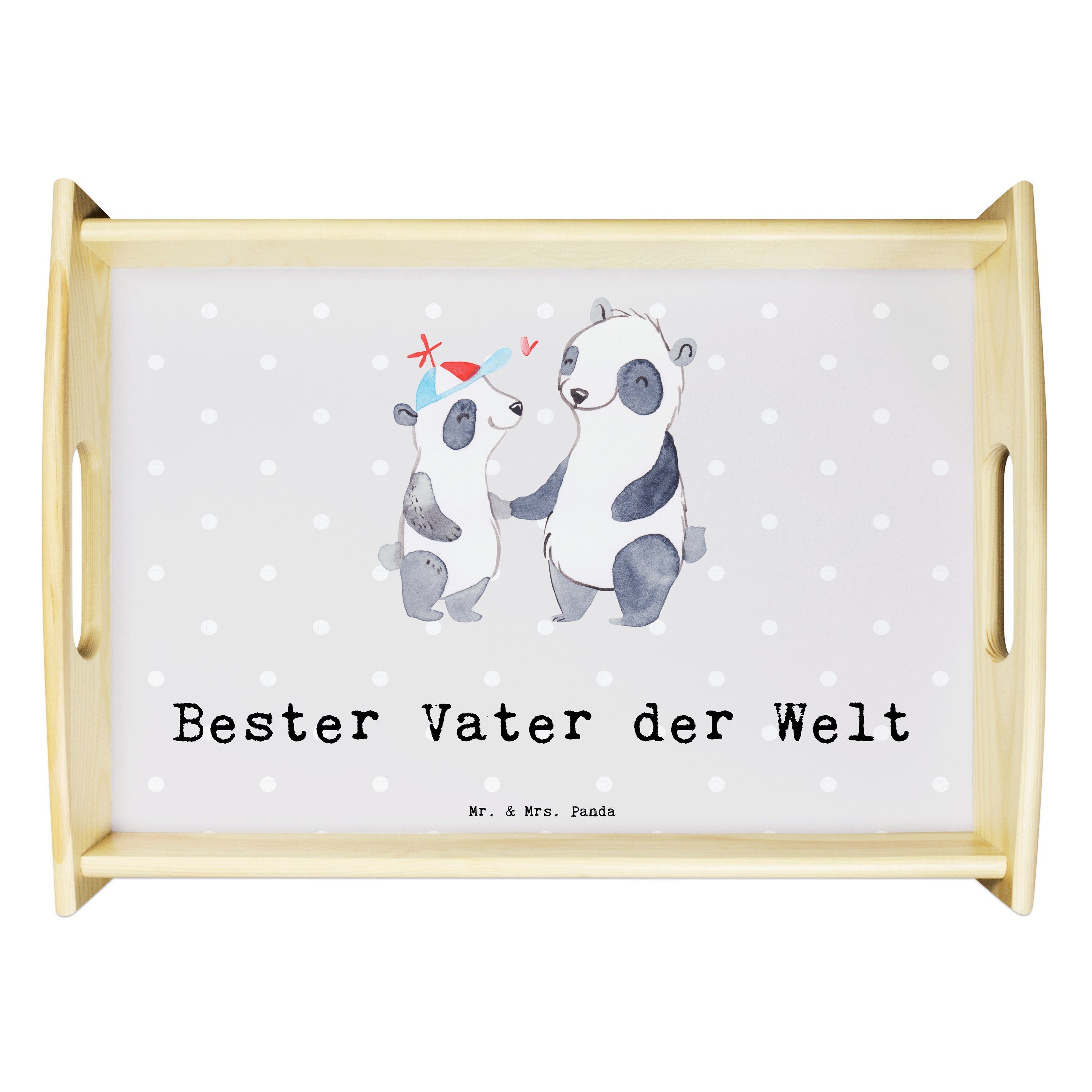 Mr. & Mrs. Panda Tablett Panda Bester Vater der Welt - Grau Pastell - Geschenk, Dankeschön, Kü, Echtholz lasiert, (1-tlg)