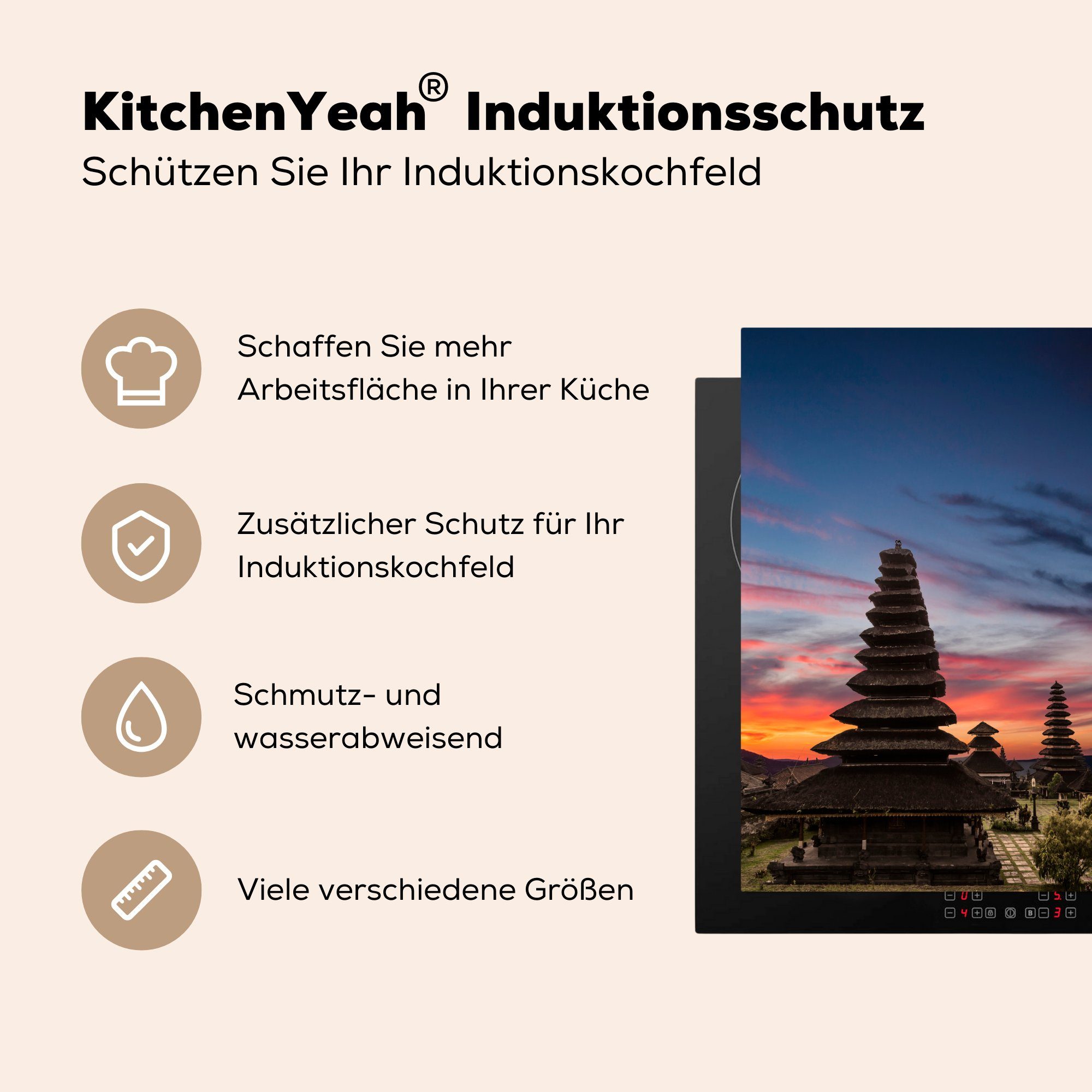 Vinyl, cm, Ceranfeldabdeckung, MuchoWow auf Herdblende-/Abdeckplatte Besakih-Tempel Arbeitsplatte Bali, tlg), küche 78x78 Pura für (1