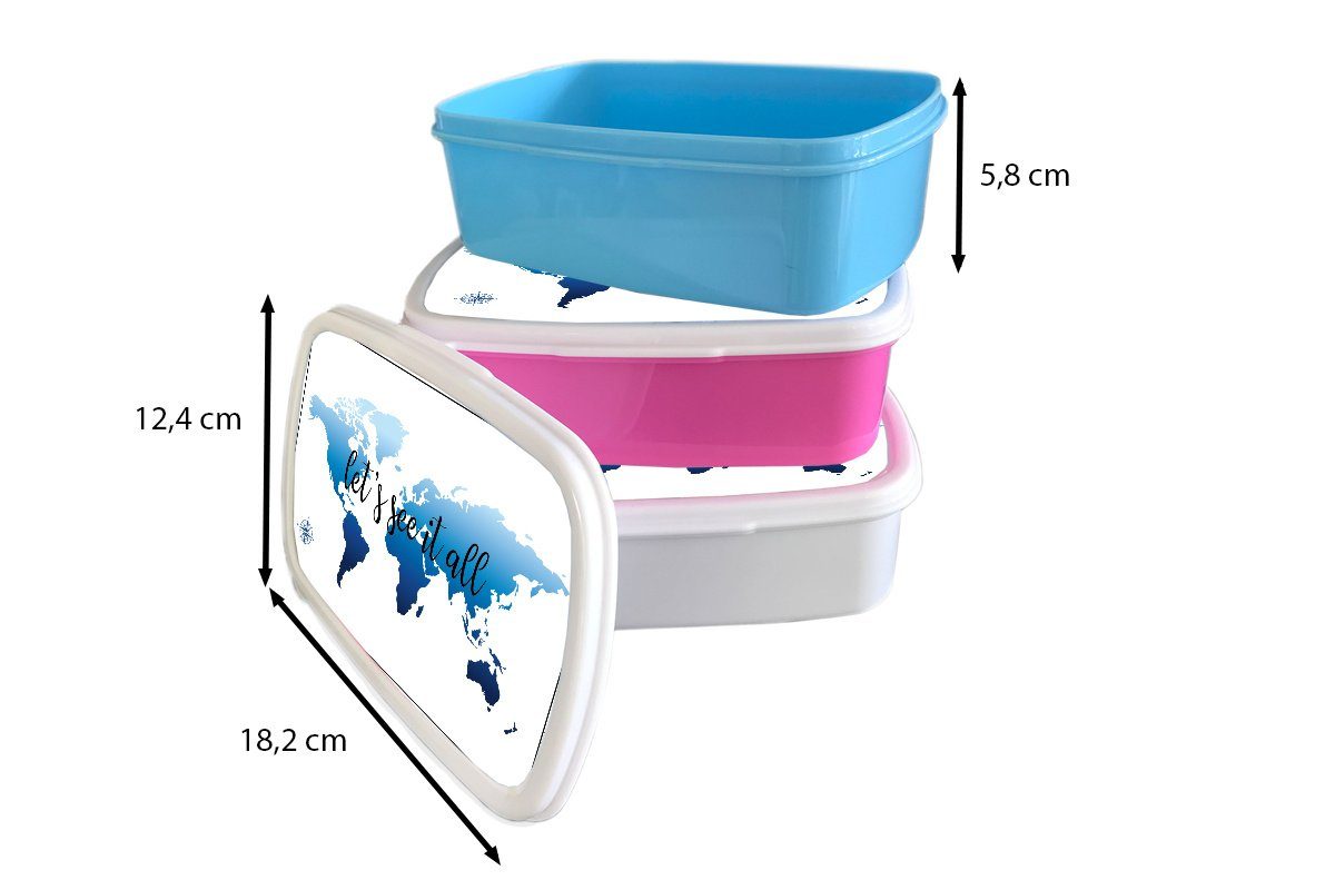 MuchoWow Lunchbox und (2-tlg), für Kinder Blau Jungs - Kunststoff, Erwachsene, weiß für und - Kompass, Brotdose, Mädchen Weltkarte Brotbox