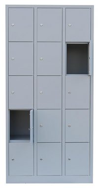 Steelboxx Fächerschrank 15 Fächer Schließfachschrank Wertfachschrank Spind 180x88,5x50cm (1-St) Komplett verschweißt und montiert - keine Montage erforderlich