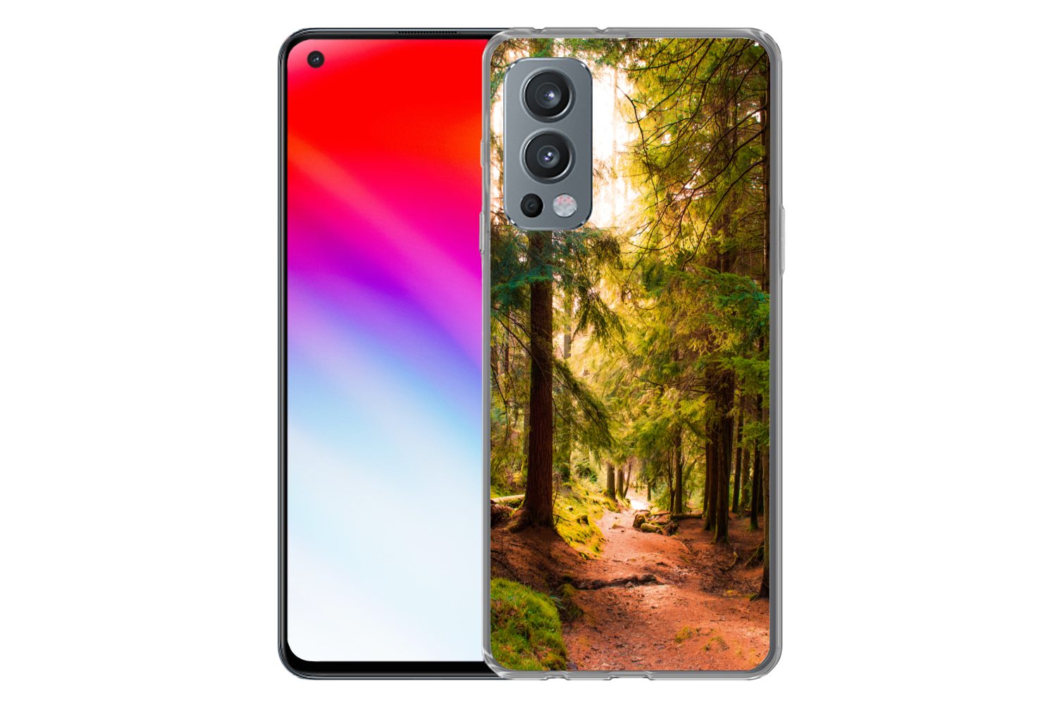 MuchoWow Handyhülle für OnePlus Nord 2 5G Wald - Weg - Bäume - Grün - Sonne - Natur, Phone Case, Silikon, Schutzhülle Dünn