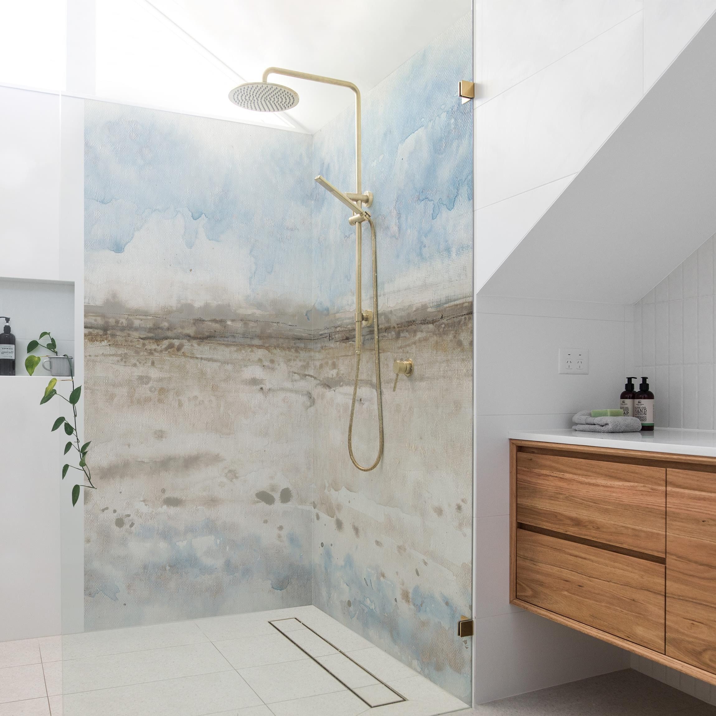 Thumbnail - Bilderdepot24 Badrückwand Natur beige Duschrückwand ohne Bohren Dusche, (2-tlg., Hart-Folie Smart matt 0,35 mm), fugenlo...