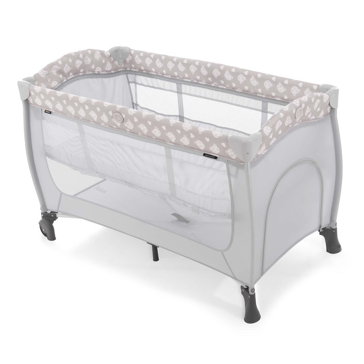 Hauck Baby-Reisebett Sleep'n Play Center - Teddy Grey, mit Wickelauflage, höhenverstellbar, Rollen & seitlichem Einstieg