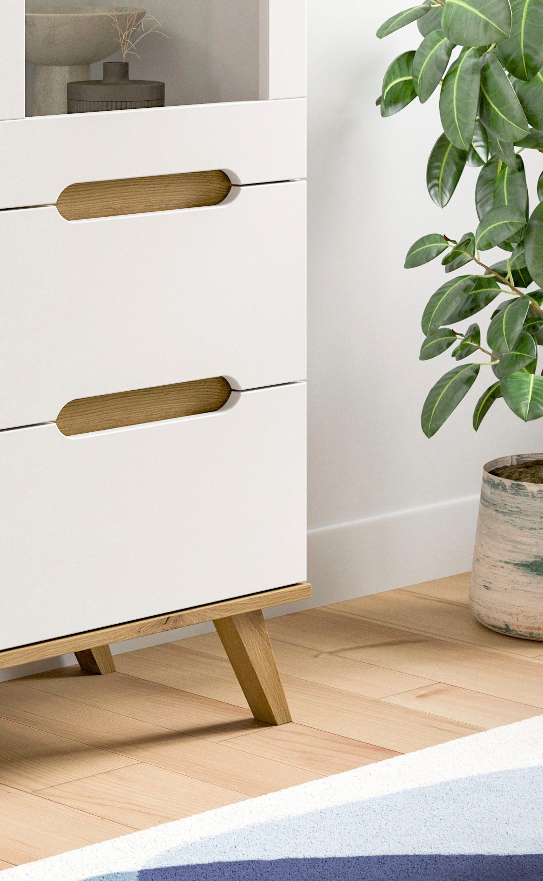 Home affaire Highboard Alesund, Höhe 140cm, 2 Türen, 1 Schubkasten,konischer Fuß, Scandi-Look, Anrichte, Schrank, Kommode, Midischrank, Wohnmöbel, Wohnzimmer