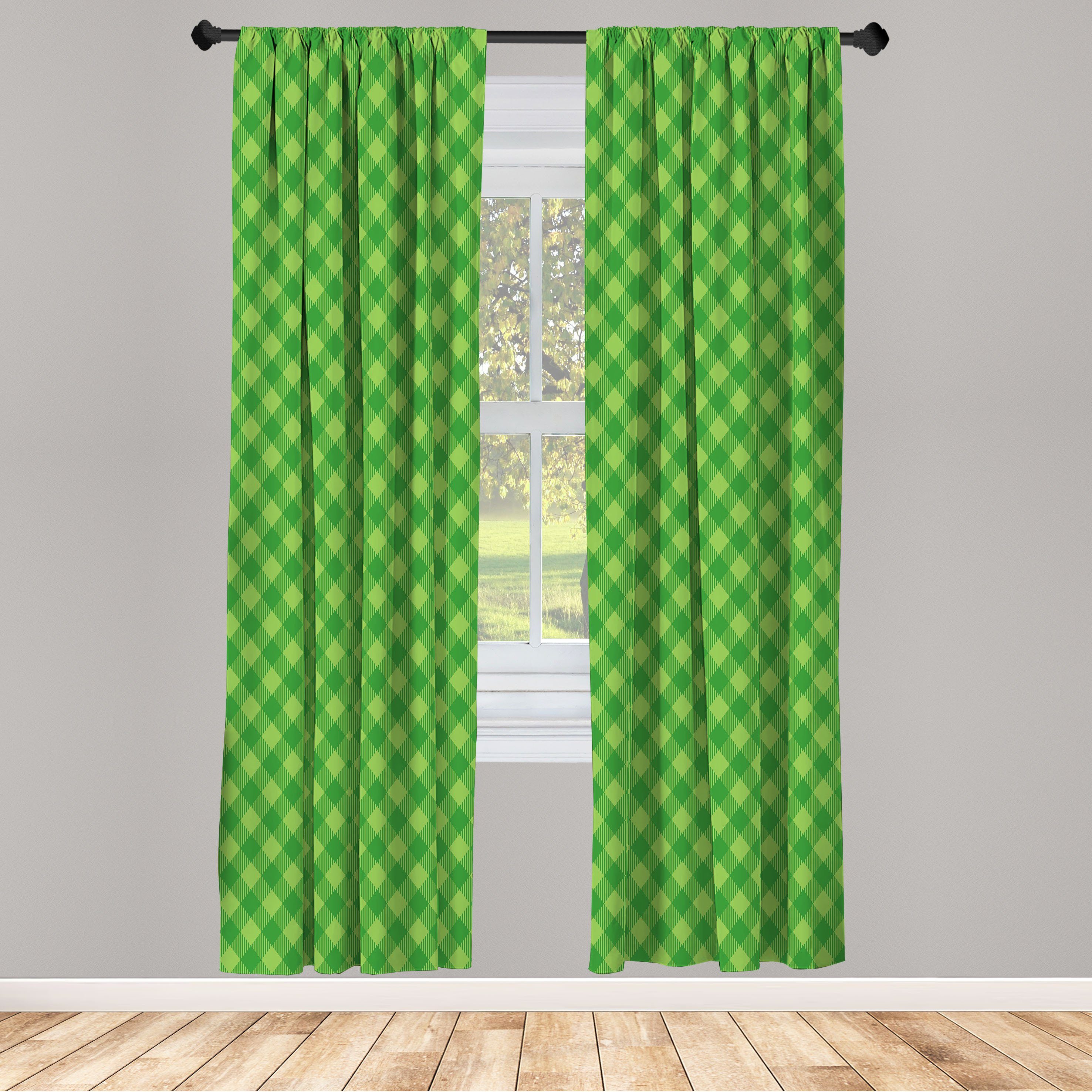 Gardine Vorhang für Wohnzimmer Schlafzimmer Dekor, Abakuhaus, Microfaser, irisch Retro grüne karierte
