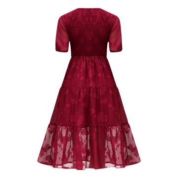 ZWY Dirndl Bedrucktes Kleid mit Puffärmeln,rockabilly kleider damen rot (M-XL) Schlankmachender langer Rock mit hoher Taille,sommerkleid damen leicht