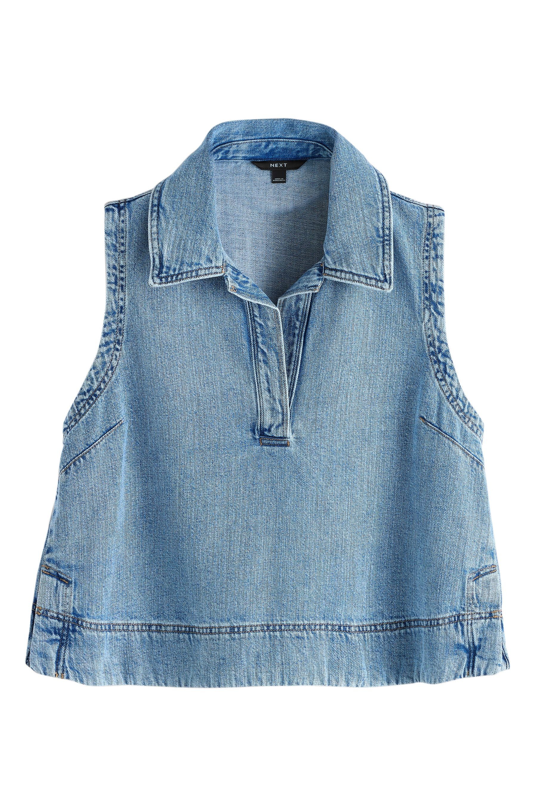 Next Jeansbluse Leichtes, ärmelloses Denim-Oberteil mit Kragen (1-tlg)
