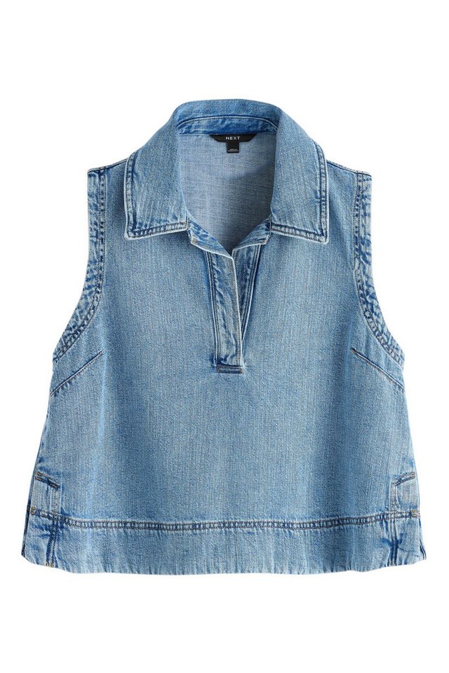 Next Jeansbluse Leichtes, ärmelloses Denim-Oberteil mit Kragen (1-tlg)