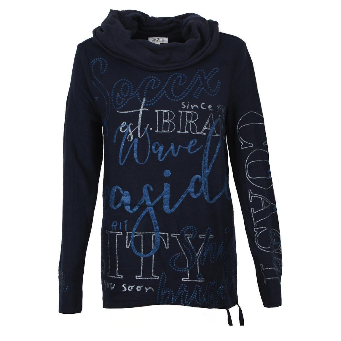 SOCCX Stehkragenpullover Damen Schlupfkragen Nautic Lights navy