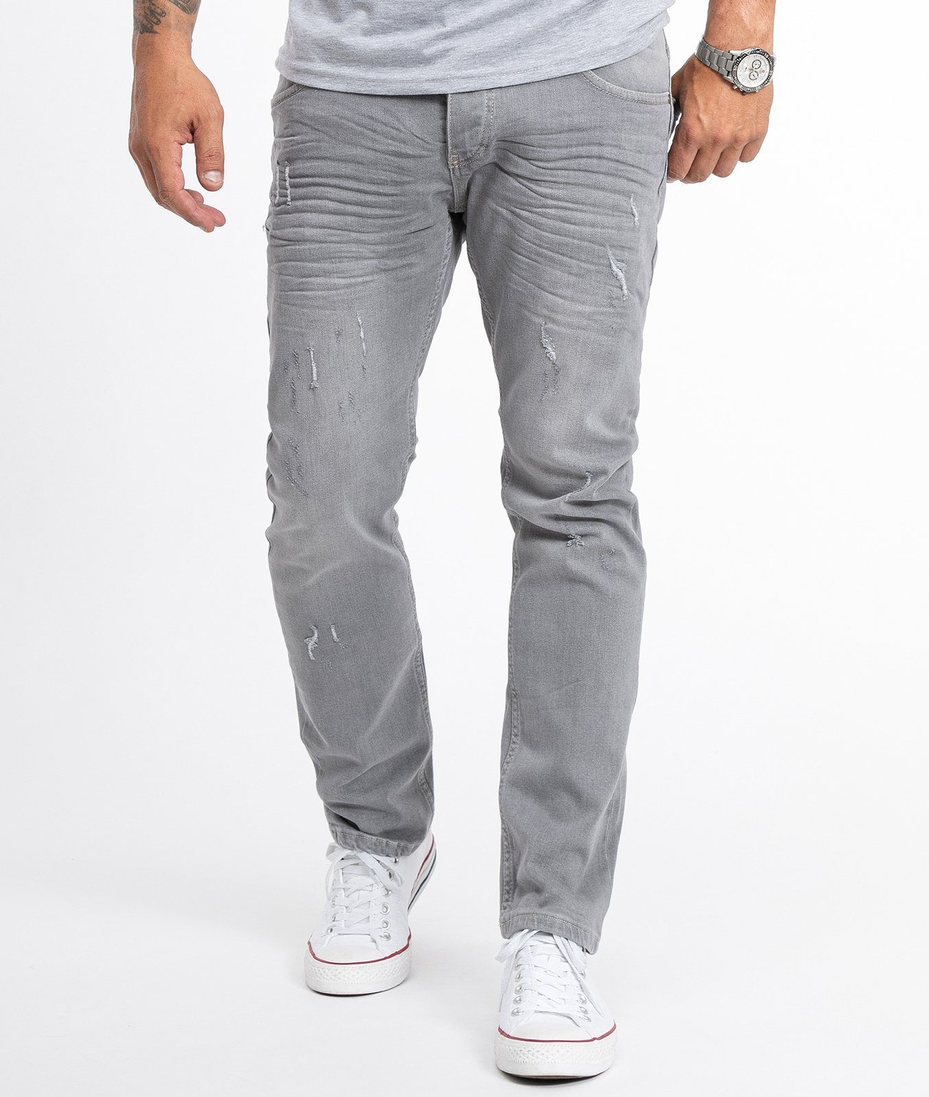 Straight-Jeans Herren Jeans Stonewashed Grau RC-2105