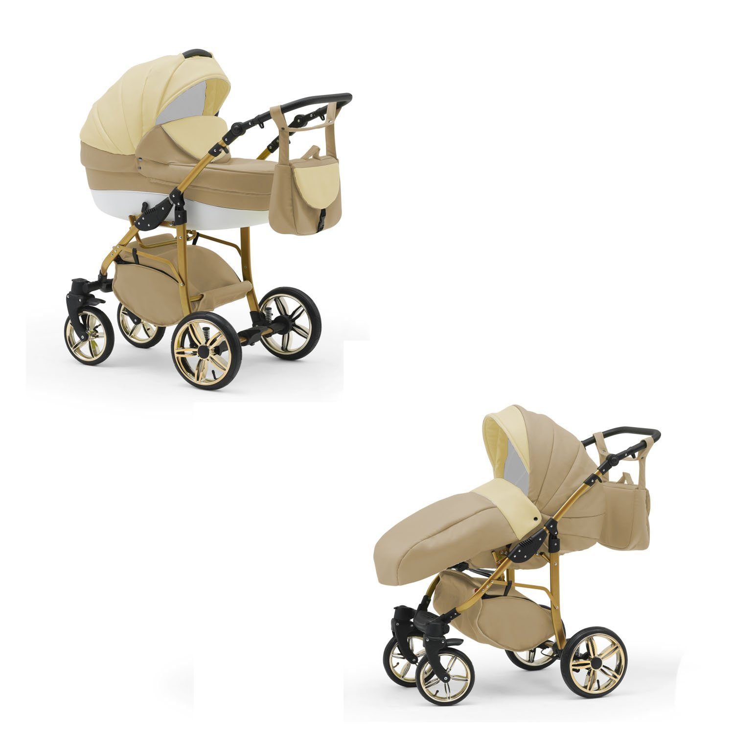 46 2 Cosmo 13 in Teile - Farben in Kinderwagen-Set 1 Beige-Creme-Weiß babies-on-wheels Kombi-Kinderwagen ECO Gold -