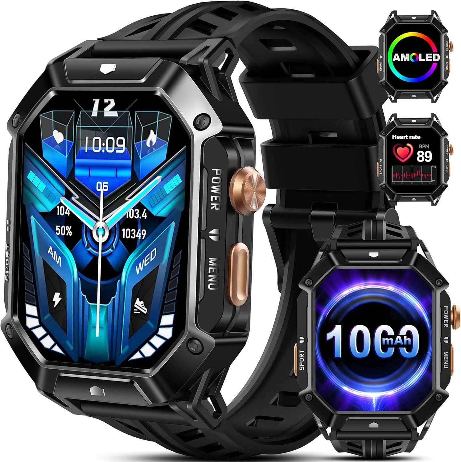 Bambooinn X1 Smartwatch (5,4 cm, Android ios), Smartwatch Herren 2,13" AMOLED, 100 Sportmodi, 1000mAh Akku, IP68