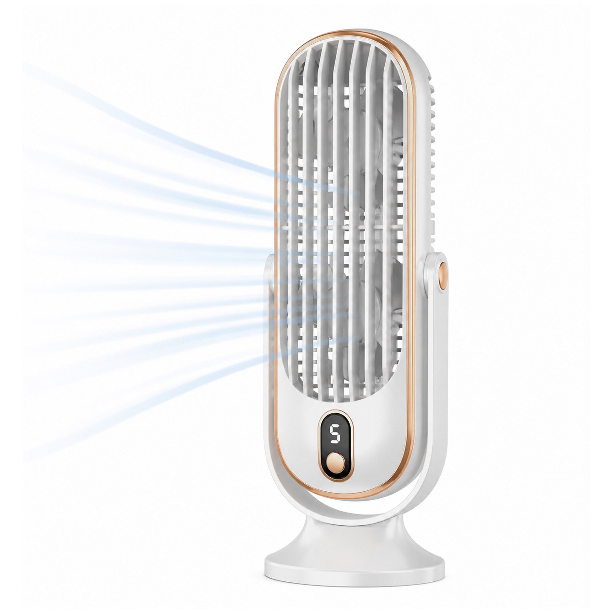 Bestlivings Tischventilator Akku 5 Stufen 360° neigbar, leise (22 dB), Dual-Rotor, LED Display, USB-C Kabel