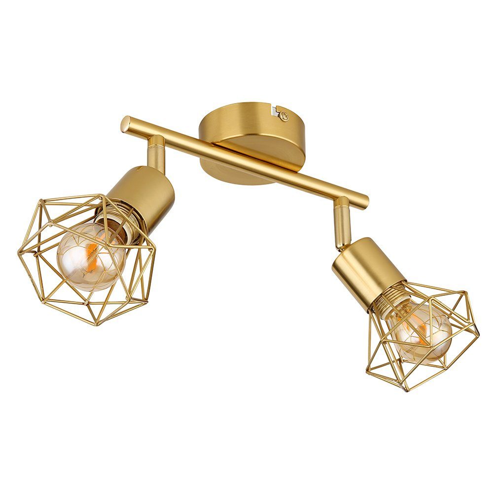 GLOBO LIGHTING Deckenleuchte, Leuchtmittel nicht inklusive, Deckenleuchte Spotlampe E14 Strahler schwenkbar Gitter gold 2 Flammig