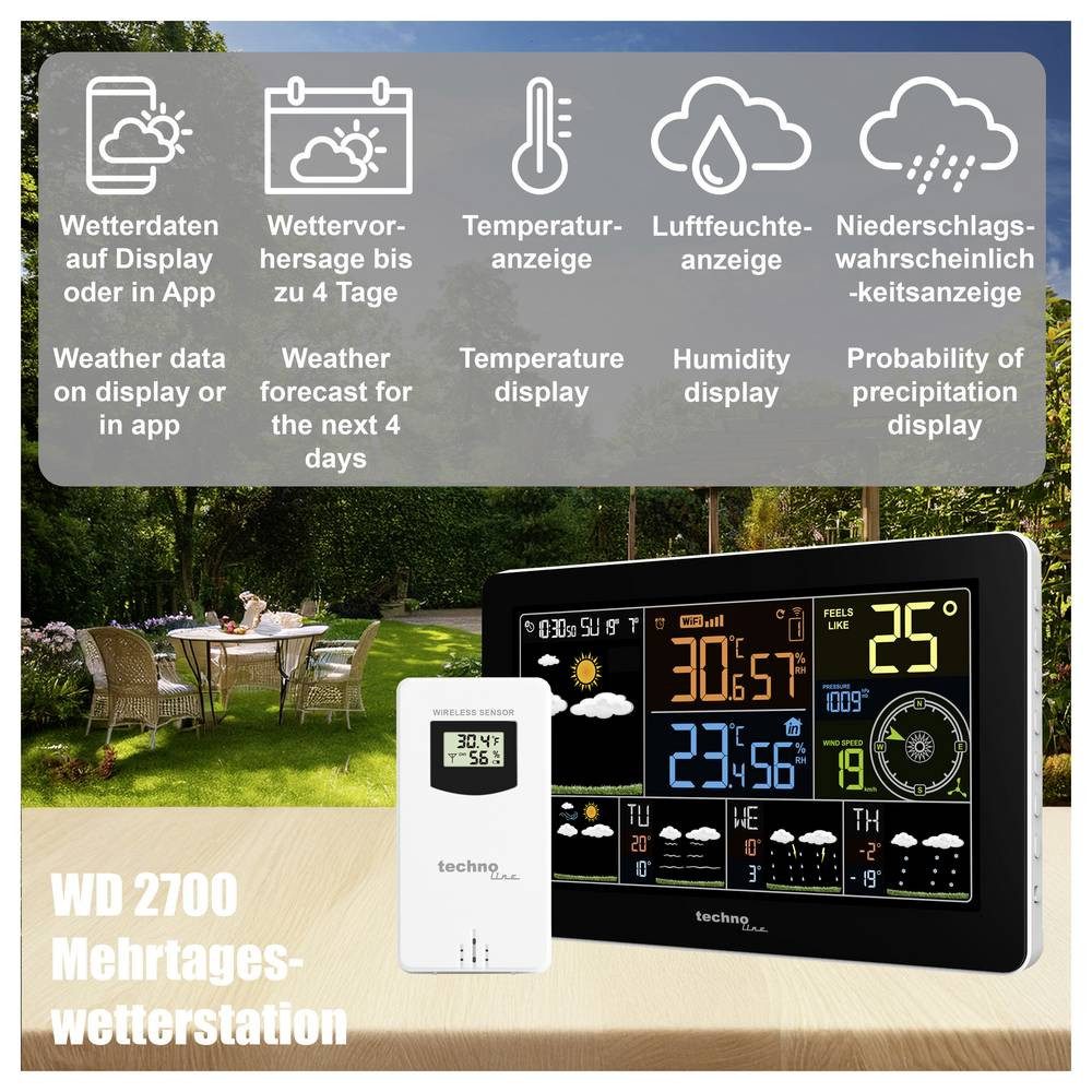Techno Line Wetterstation WLAN-Wetterstation Vorhersage für 4 Tage Anzahl Wetterstation