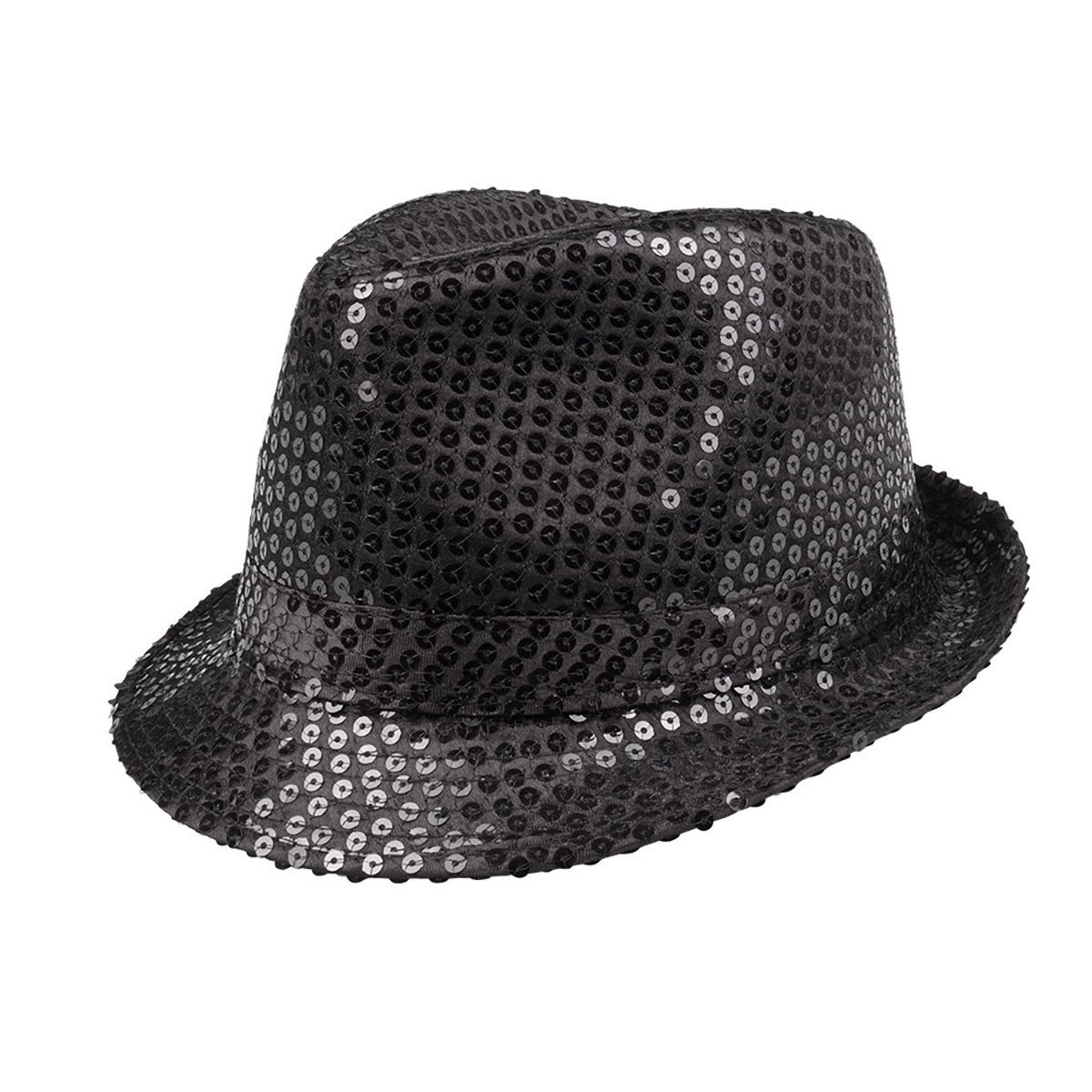 Smiffys Kostüm Glitzerhut schwarz, Paillettenhut für Silvester, Bühne oder Showeinlage