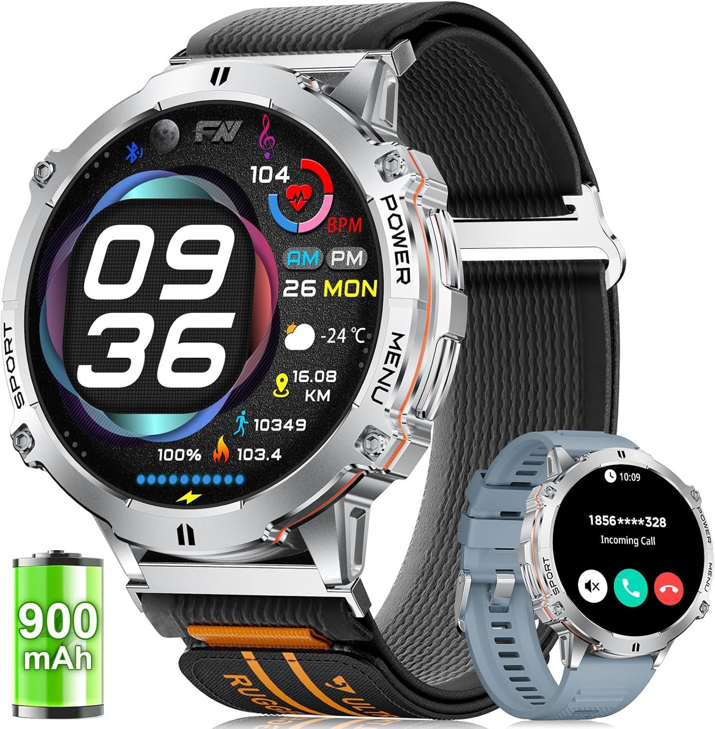 Lige TX3-J Smartwatch (4,4 cm, android ios), Outdoor Smartwatch mit 900 mAh Akku, AMOLED Display und GPS