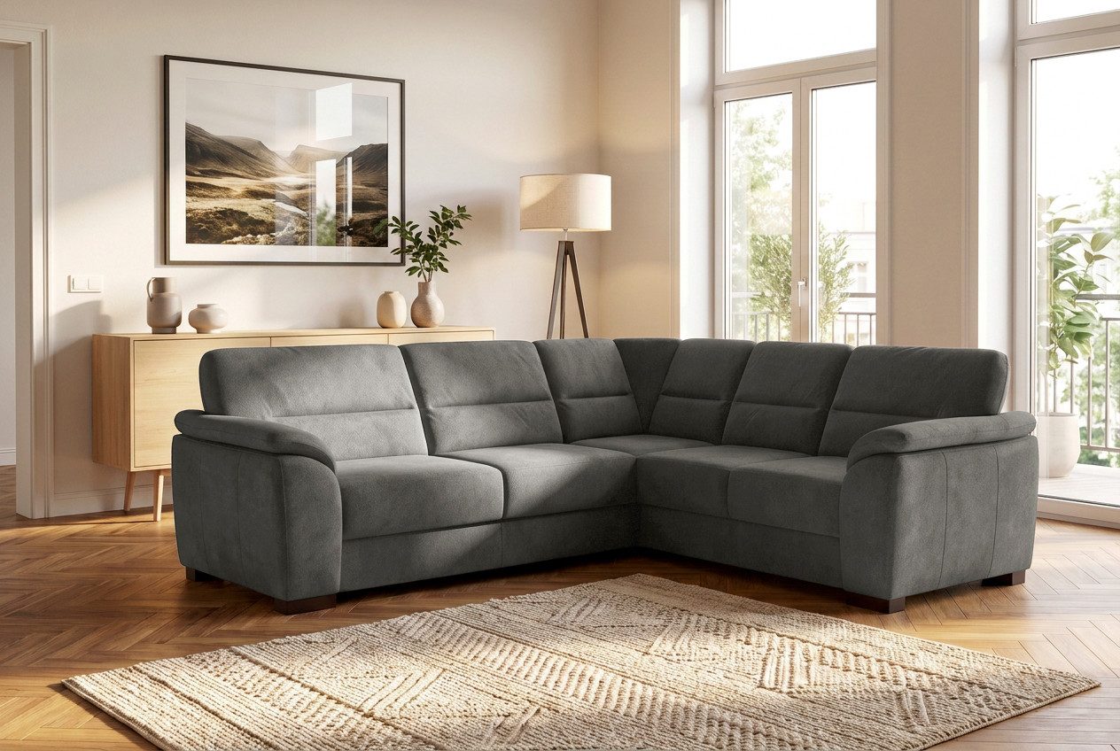 sit&more Ecksofa Montego L-Form, B: 256 cm, große Stoffauswahl, Komfortsitzhöhe 46 cm, optional Schlaffunktion und Schubkasten mit Stauraum