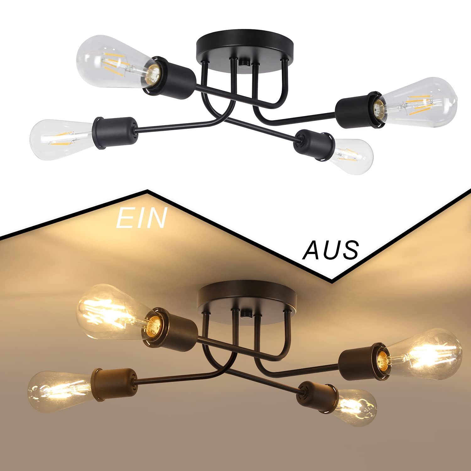 Leuchtmittel ZMH Deckenlampe LED Retro Deckenleuchte Kronleuchter Schwarz, wechselbar, ohne Vintage