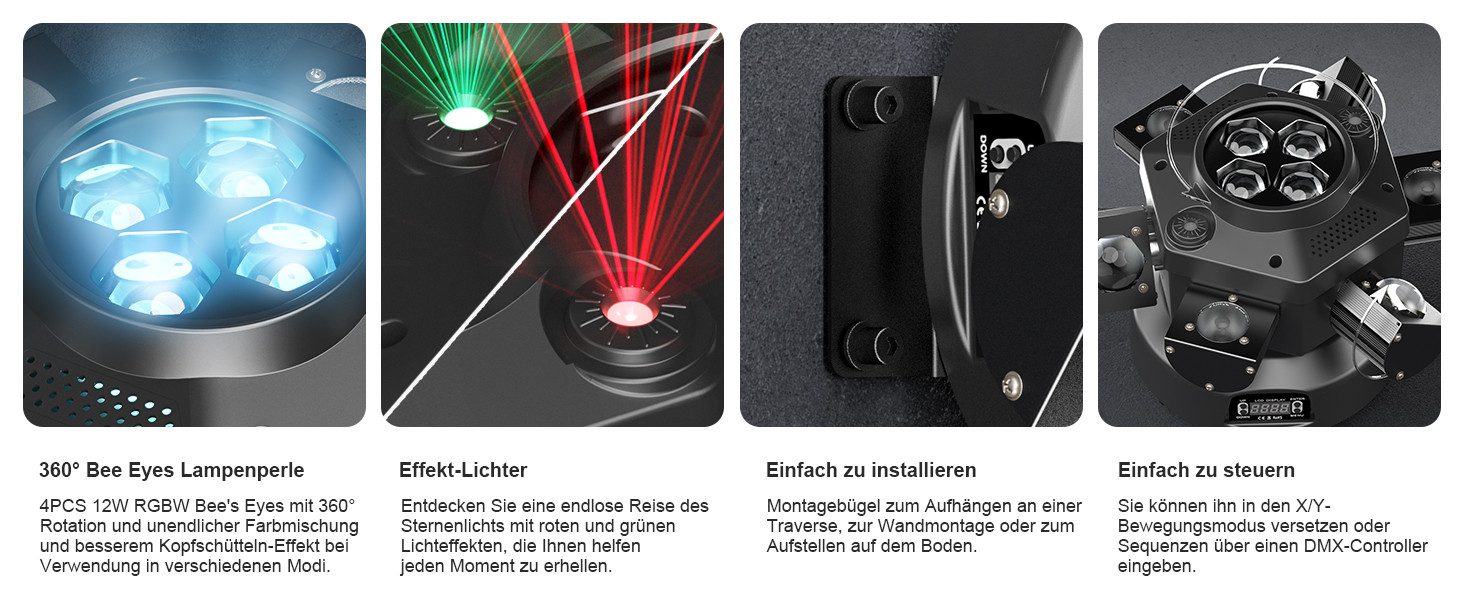 ZonQoonz Discolicht 150W 6-Arm Bühnenstrahllicht mit Sterneneffekt für DJ-Party-Hochzeit – Bild 4 von 5